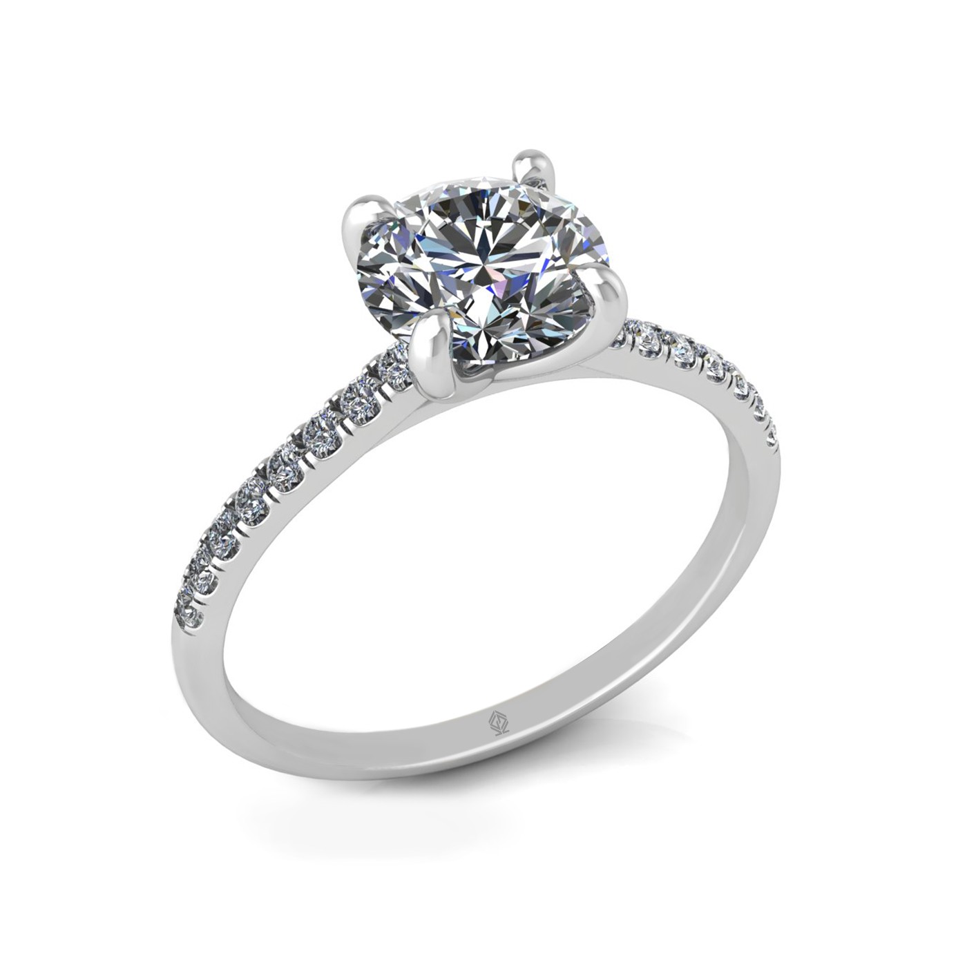 18k white gold 1.2ct 4 prongs round cut diamond engagement ring with whisper thin pavÉ set band