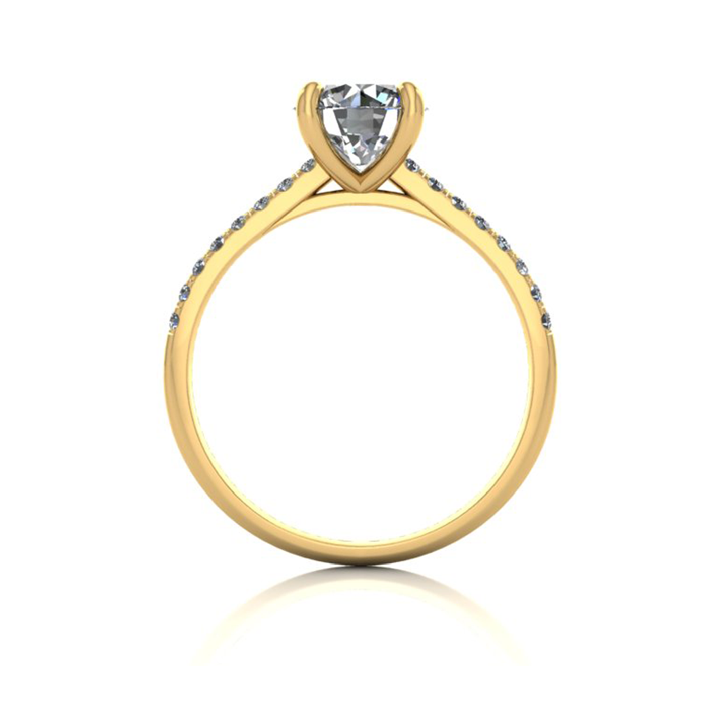 18k yellow gold 1.2ct 4 prongs round cut diamond engagement ring with whisper thin pavÉ set band