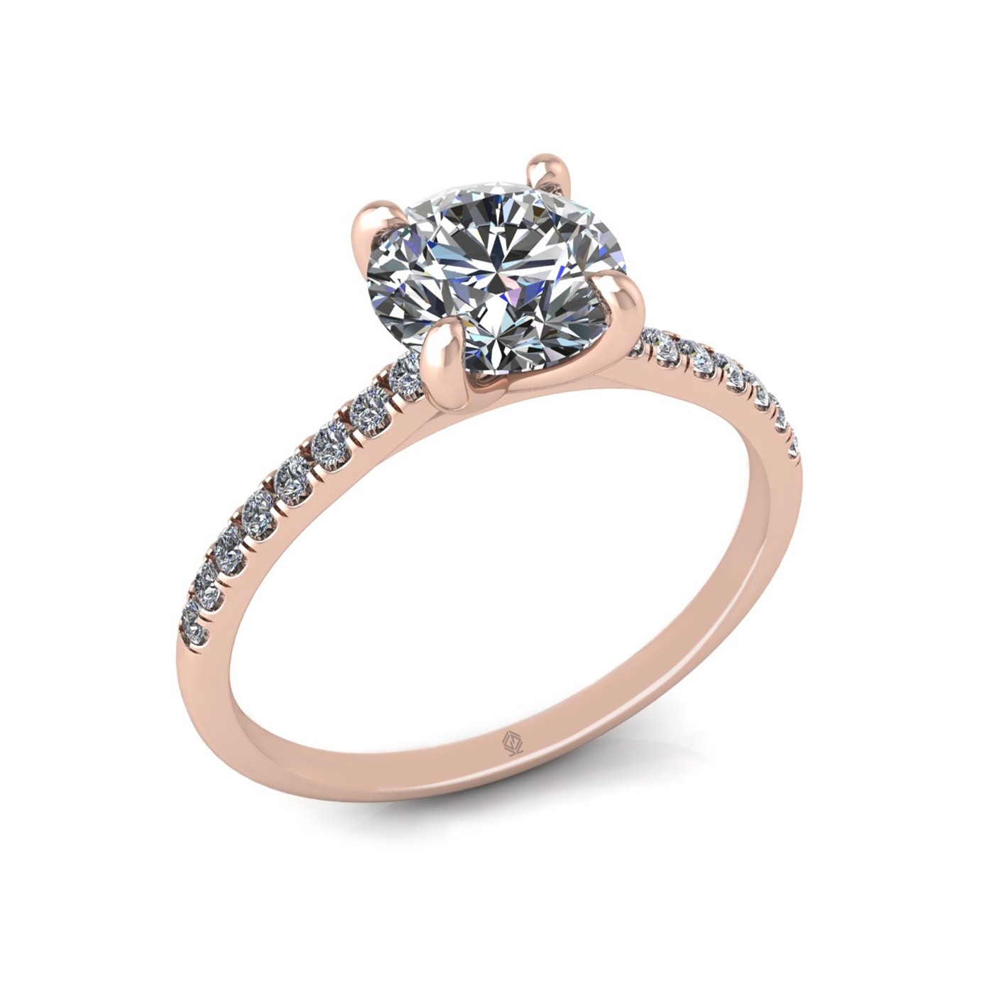 18k rose gold 1.2ct 4 prongs round cut diamond engagement ring with whisper thin pavÉ set band