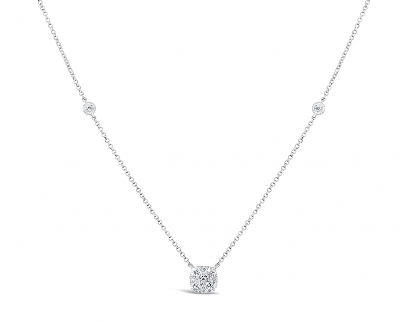 18k white gold cushion-shaped illusion set round brilliant diamond necklace