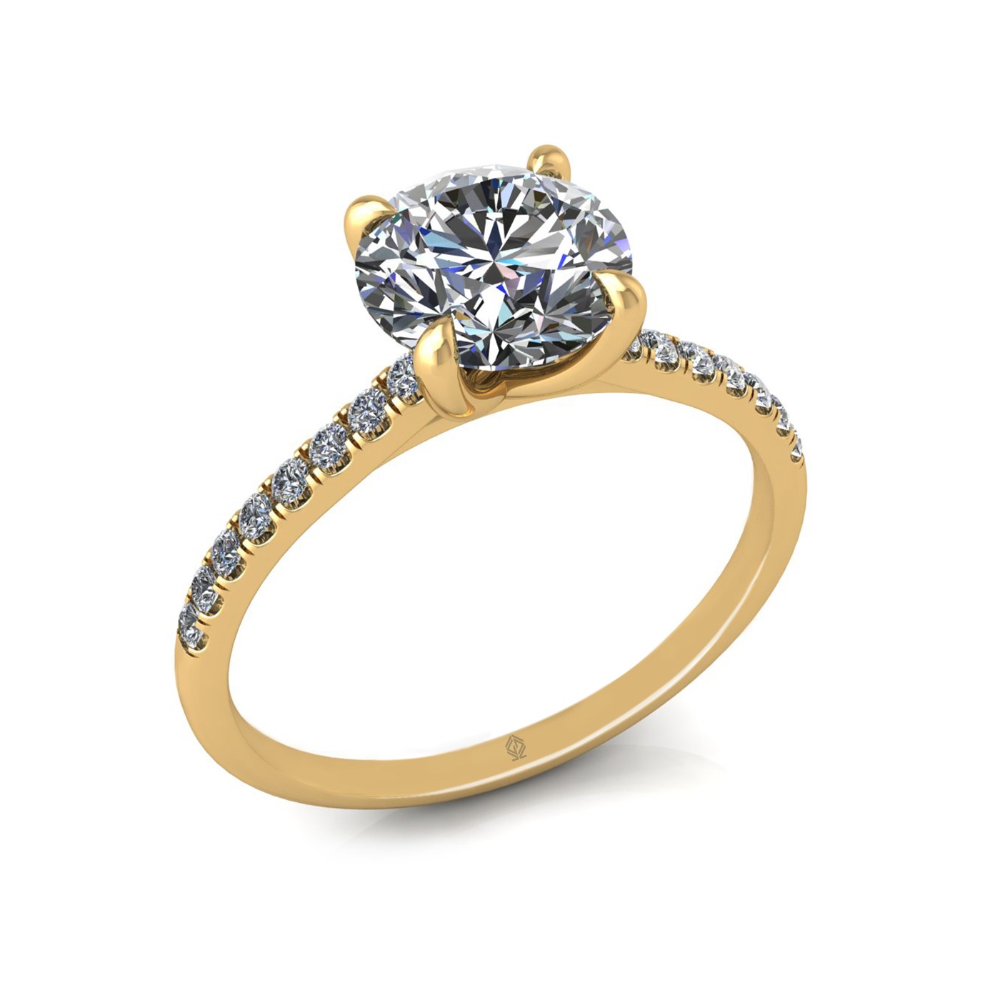 18k yellow gold 1.5ct 4 prongs round cut diamond engagement ring with whisper thin pavÉ set band