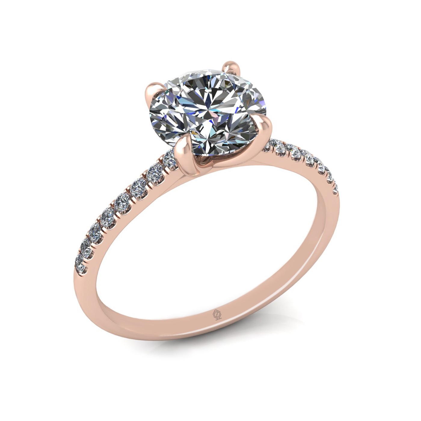 18k rose gold 1.5ct 4 prongs round cut diamond engagement ring with whisper thin pavÉ set band