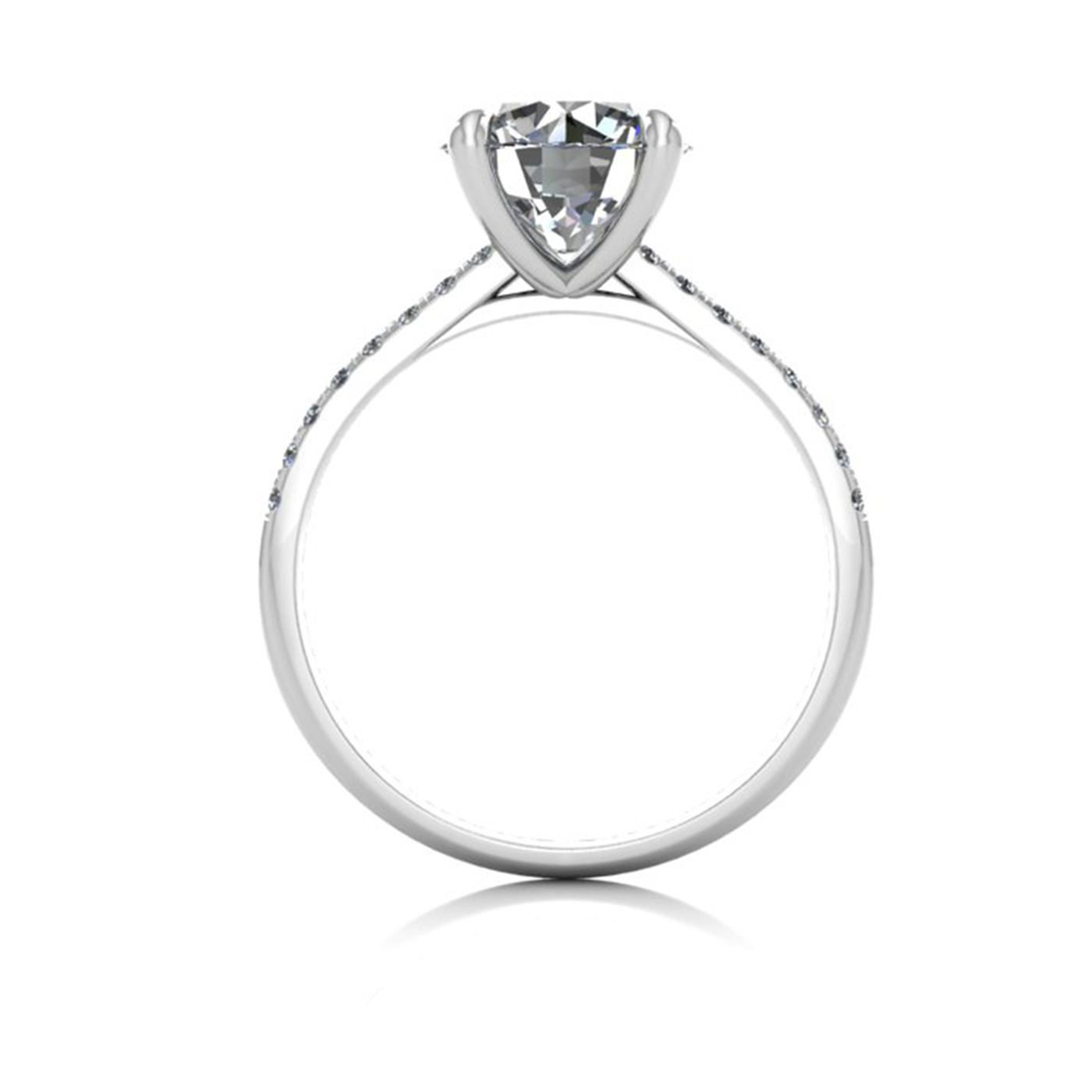 18k white gold 2.0ct 4 prongs round cut diamond engagement ring with whisper thin pavÉ set band