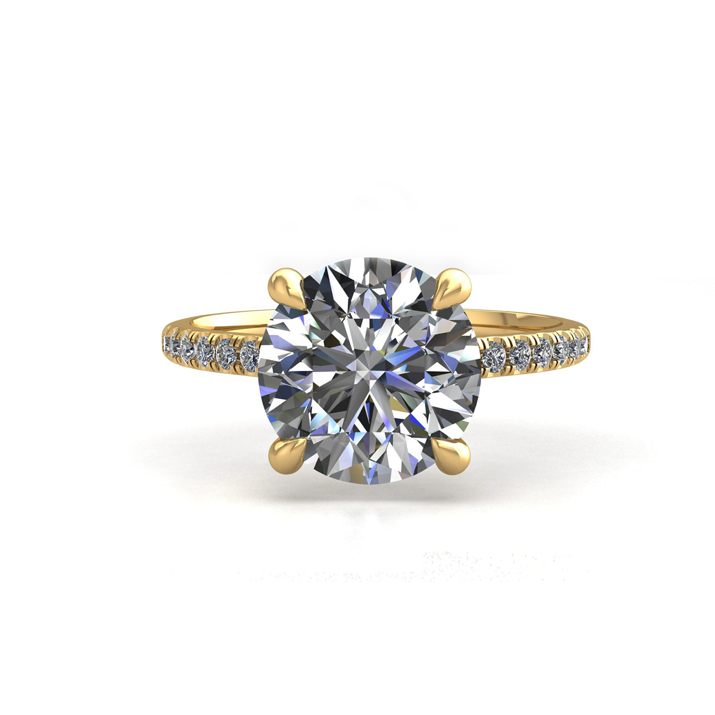 18k yellow gold 0,50 ct 4 prongs round cut diamond engagement ring with whisper thin pavÉ set band Photos & images