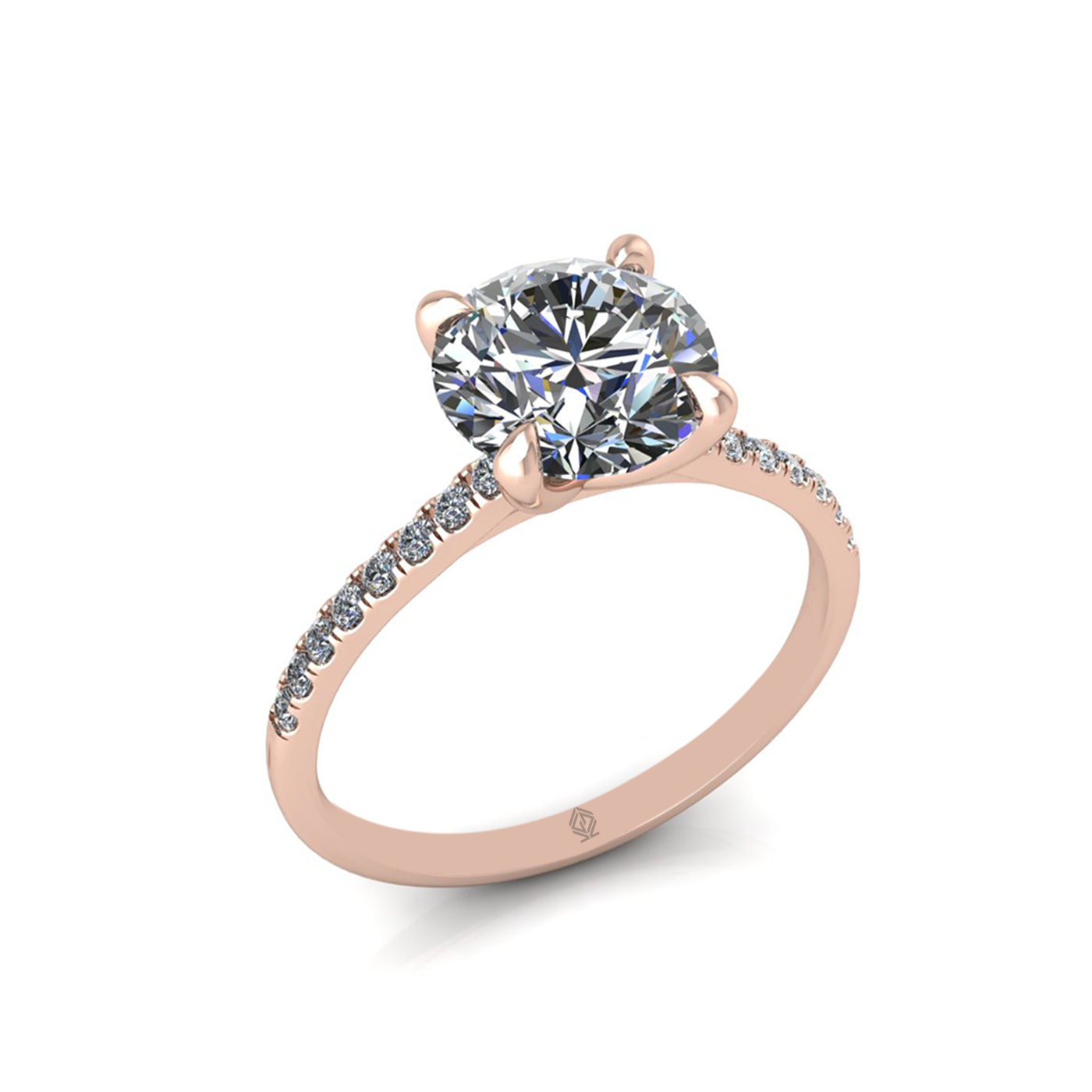18k rose gold 2.0ct 4 prongs round cut diamond engagement ring with whisper thin pavÉ set band