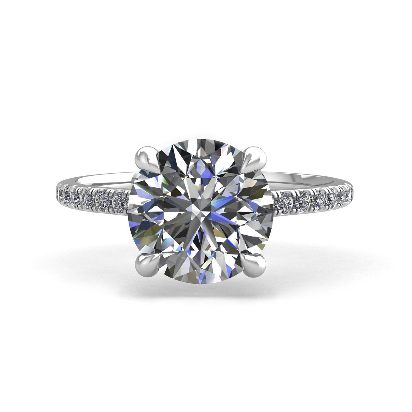 18k white gold 2.5ct 4 prongs round cut diamond engagement ring with whisper thin pavÉ set band