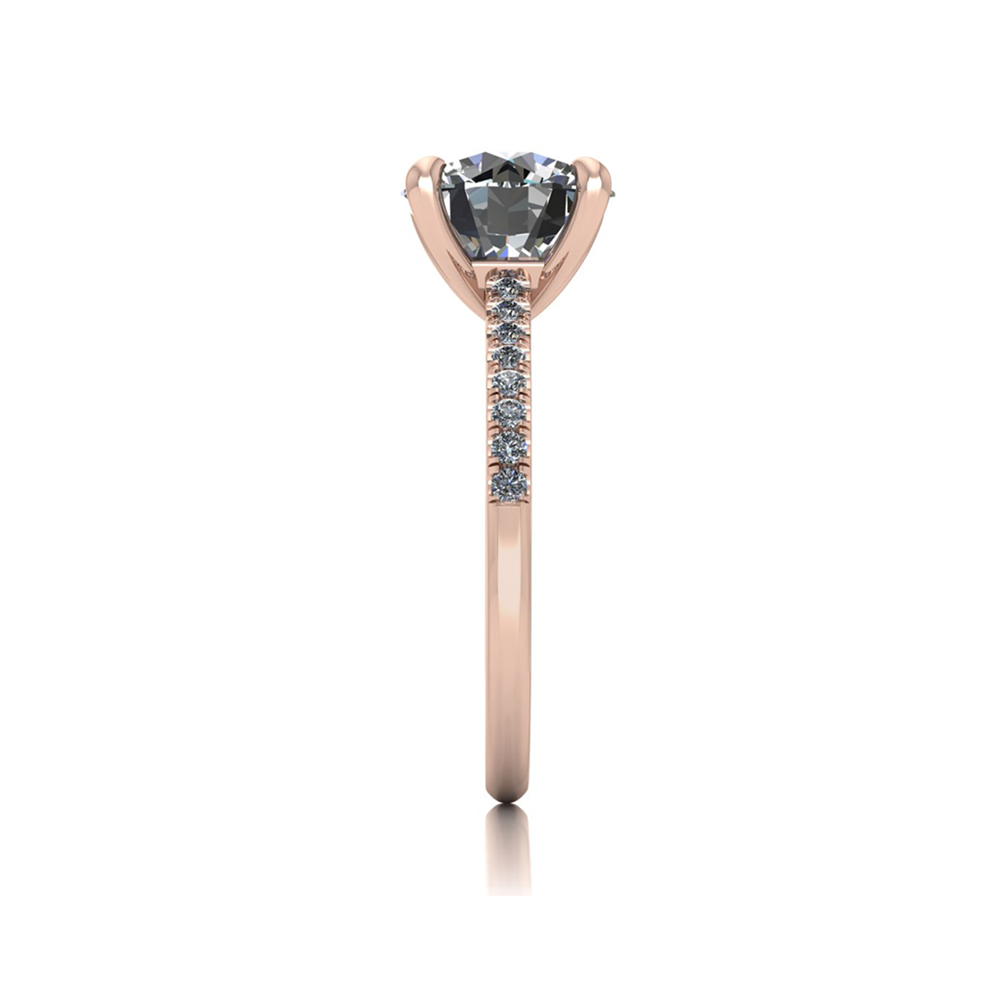 18k rose gold 2.5ct 4 prongs round cut diamond engagement ring with whisper thin pavÉ set band