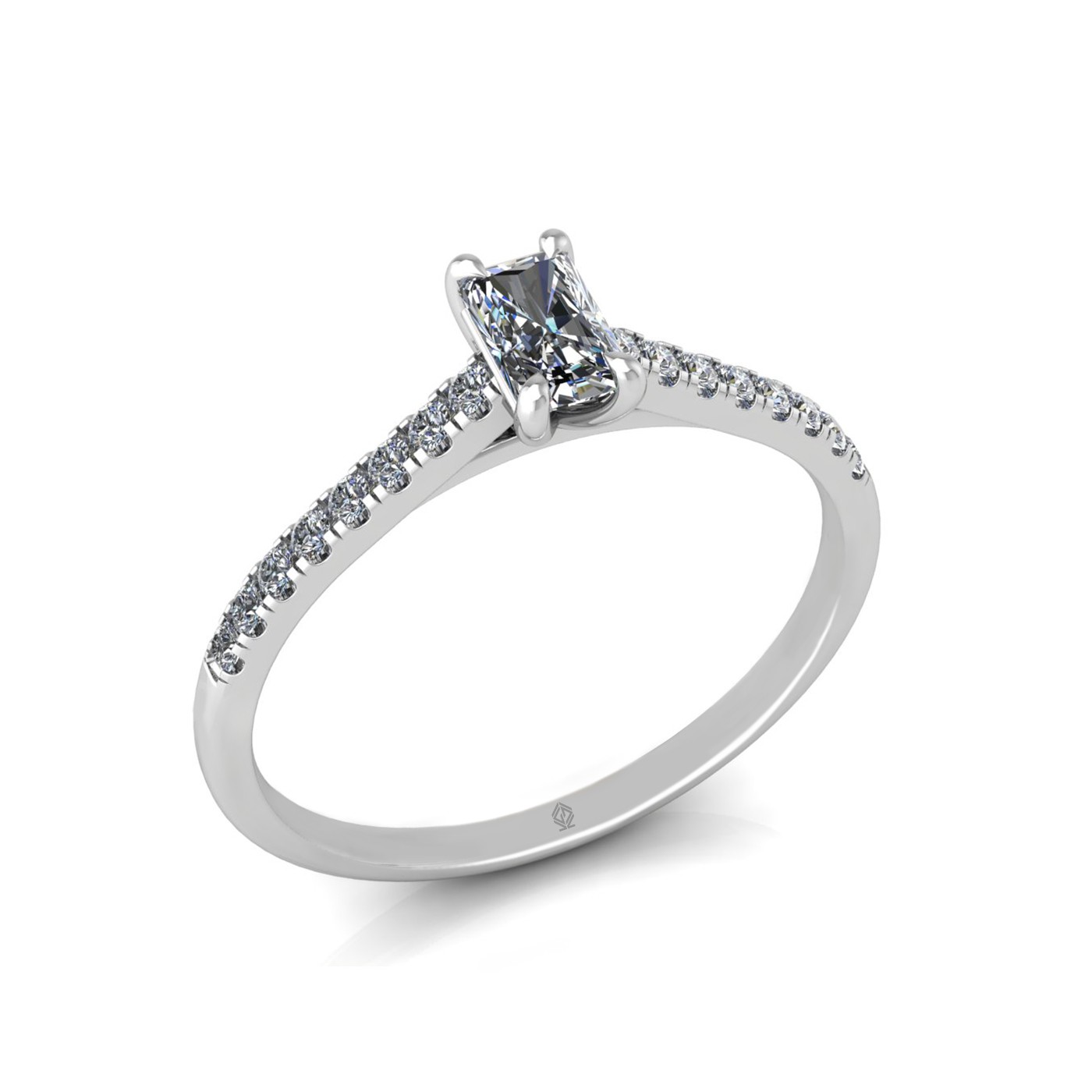 18k white gold  0,30 ct 4 prongs radiant cut diamond engagement ring with whisper thin pavÉ set band