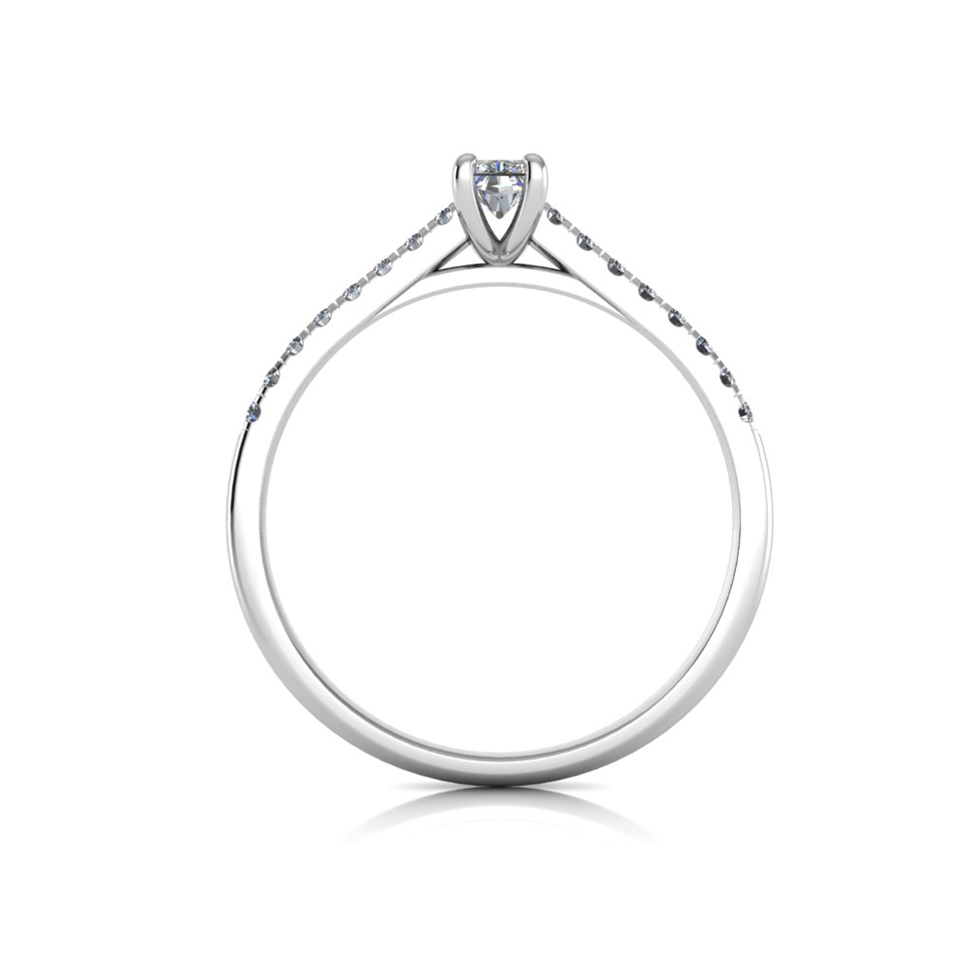 18k white gold  0,30 ct 4 prongs radiant cut diamond engagement ring with whisper thin pavÉ set band