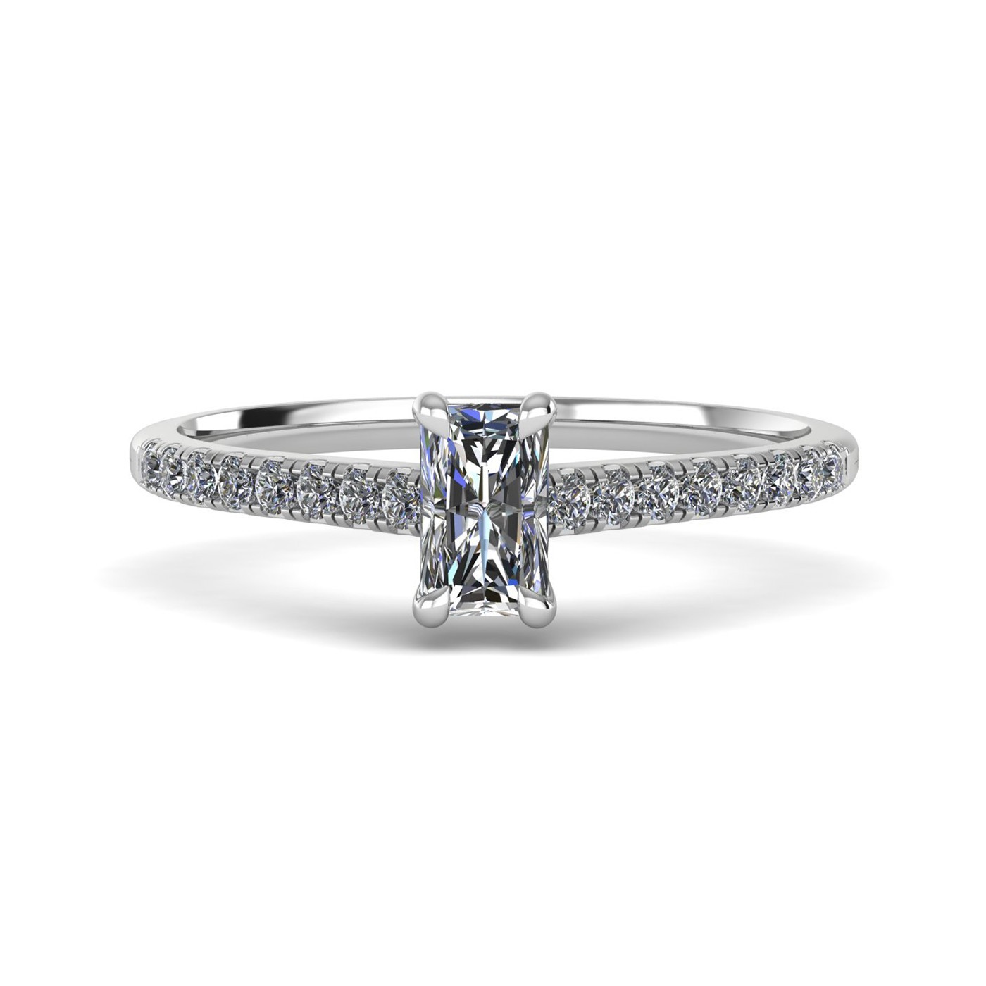 18k white gold  0,80 ct 4 prongs radiant cut diamond engagement ring with whisper thin pavÉ set band Photos & images