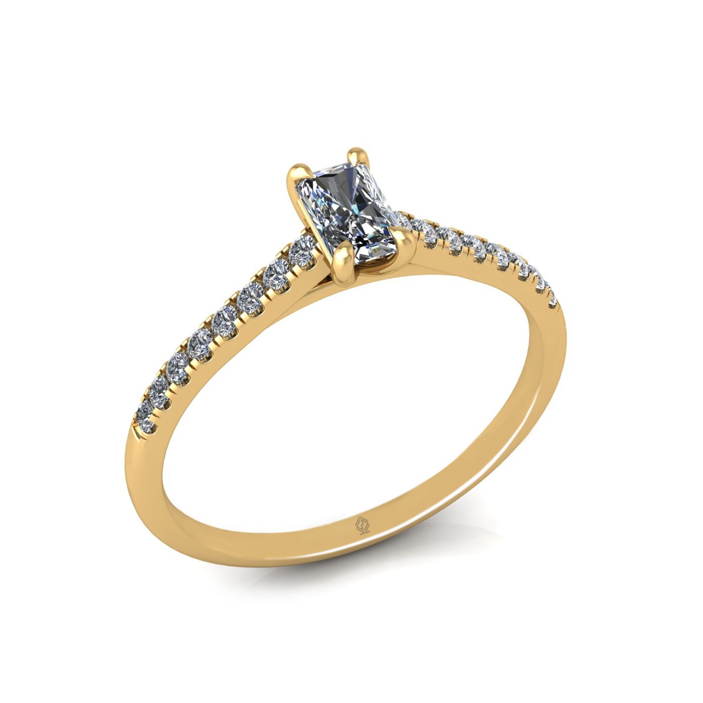 18k yellow gold  0,30 ct 4 prongs radiant cut diamond engagement ring with whisper thin pavÉ set band