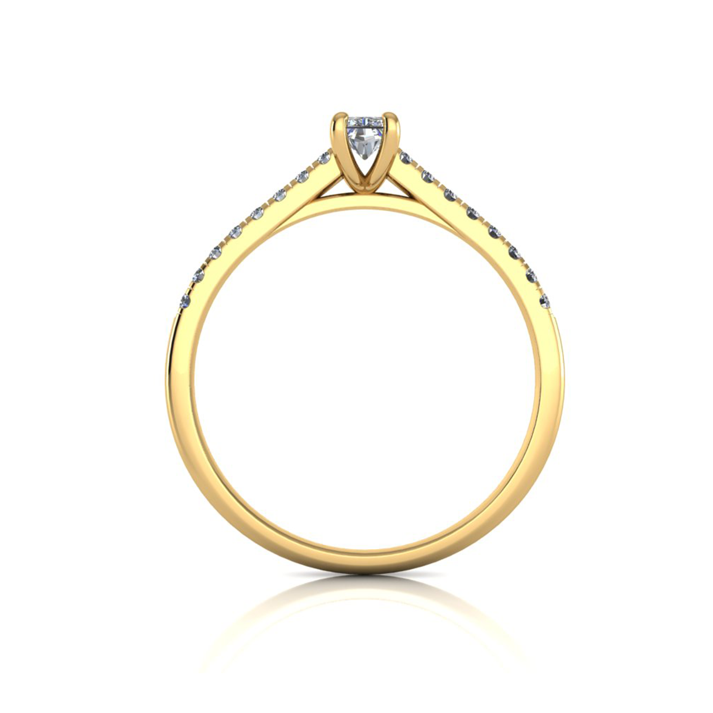 18k yellow gold  0,30 ct 4 prongs radiant cut diamond engagement ring with whisper thin pavÉ set band
