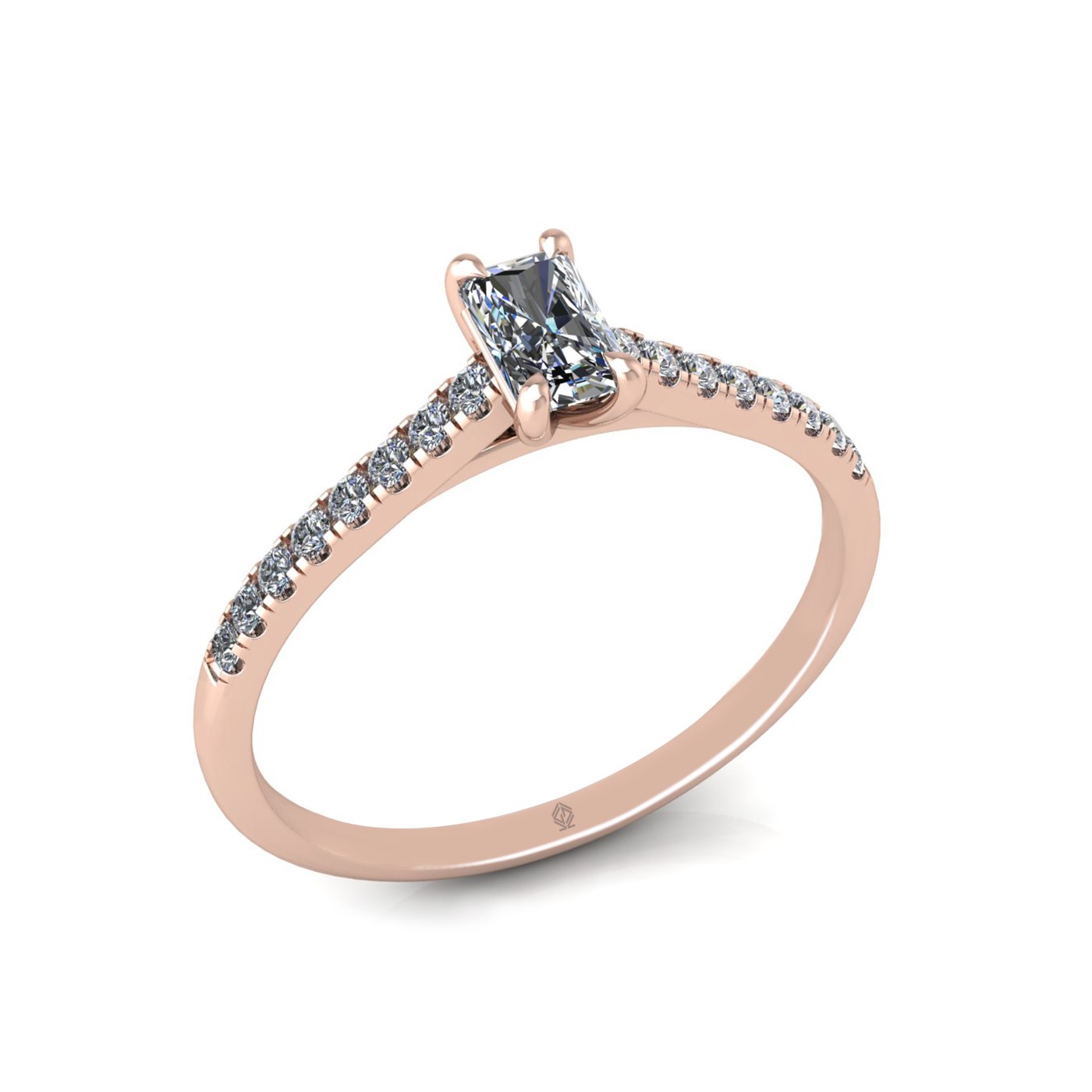 18k rose gold  0,30 ct 4 prongs radiant cut diamond engagement ring with whisper thin pavÉ set band