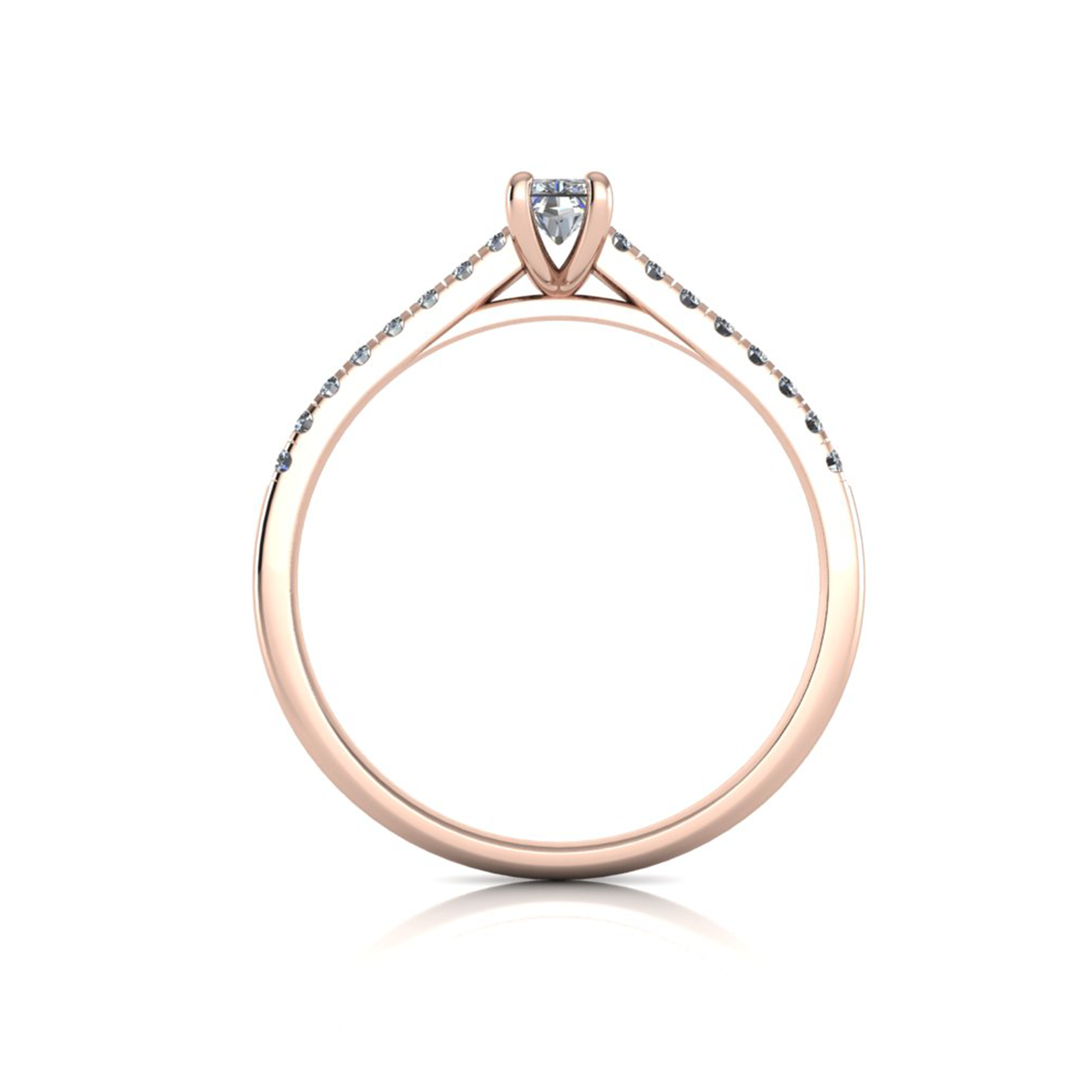 18k rose gold  0,30 ct 4 prongs radiant cut diamond engagement ring with whisper thin pavÉ set band