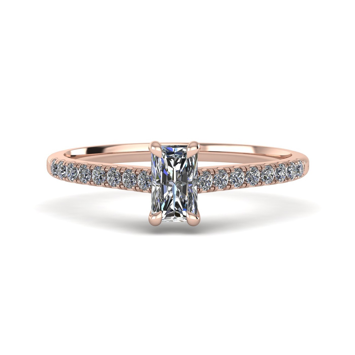 18k rose gold  1,20 ct 4 prongs radiant cut diamond engagement ring with whisper thin pavÉ set band Photos & images