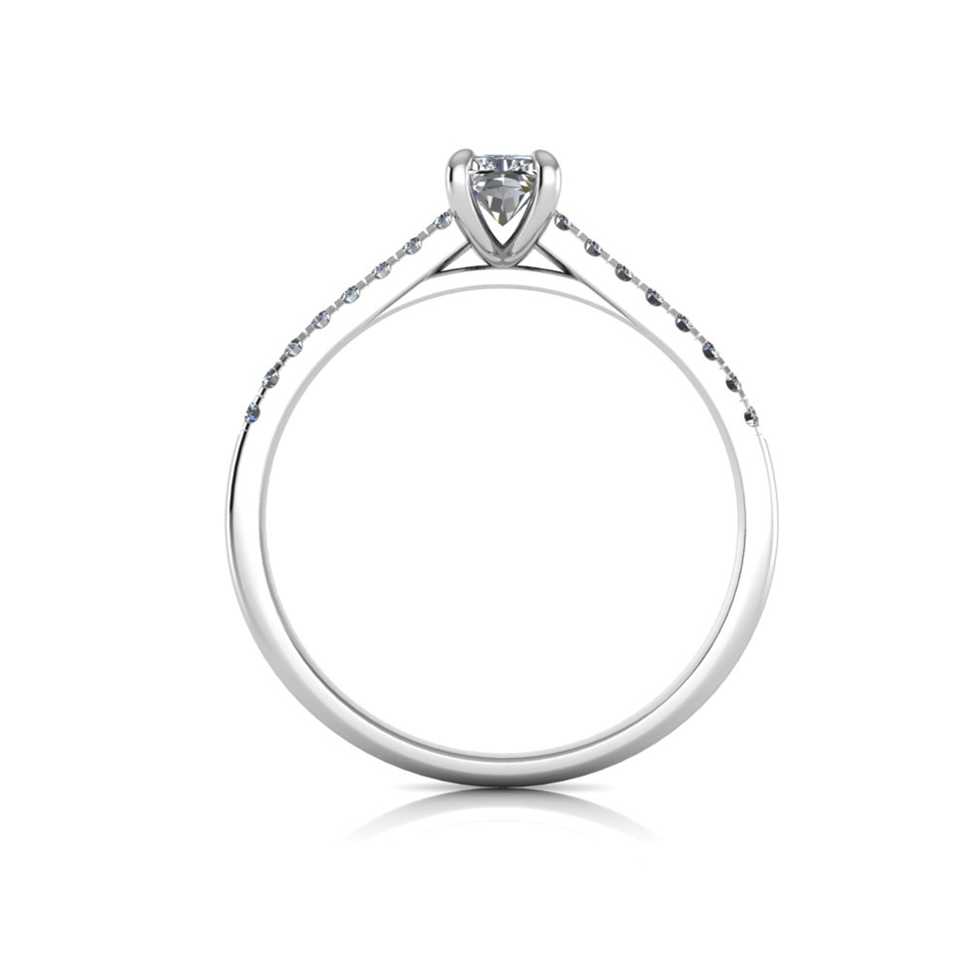 18k white gold  0,50 ct 4 prongs radiant cut diamond engagement ring with whisper thin pavÉ set band