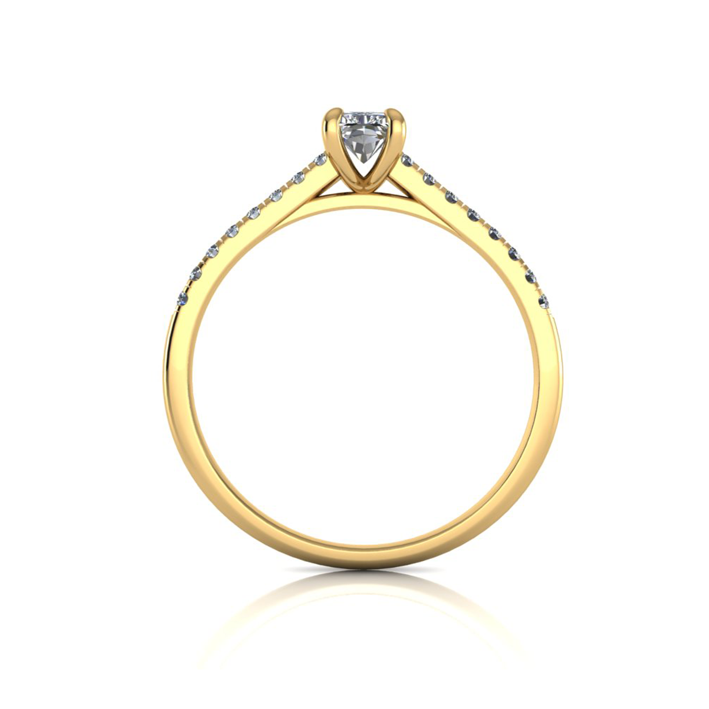 18k yellow gold  0,50 ct 4 prongs radiant cut diamond engagement ring with whisper thin pavÉ set band