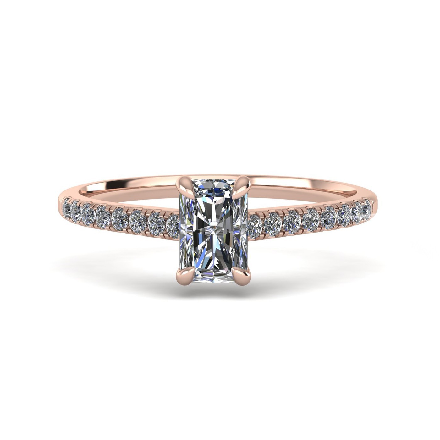 18k rose gold  0,50 ct 4 prongs radiant cut diamond engagement ring with whisper thin pavÉ set band