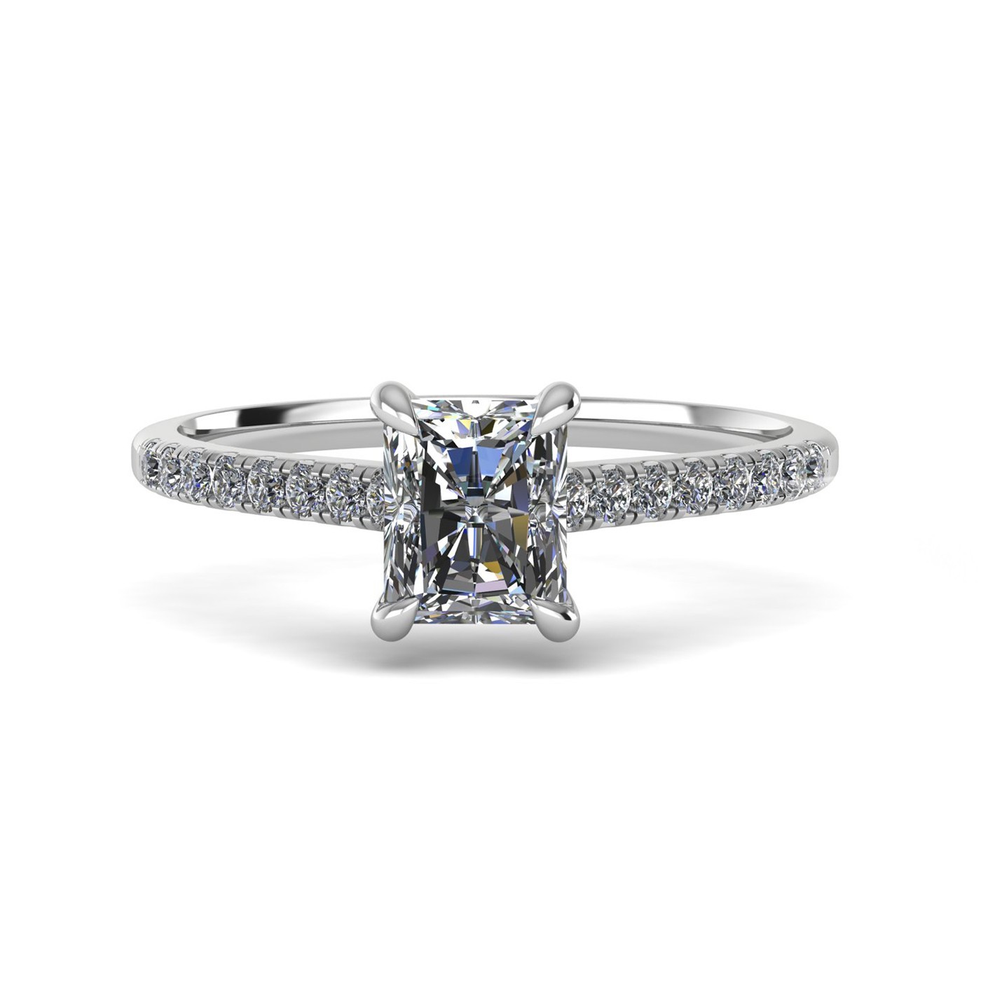 18k white gold  1,50 ct 4 prongs radiant cut diamond engagement ring with whisper thin pavÉ set band Photos & images