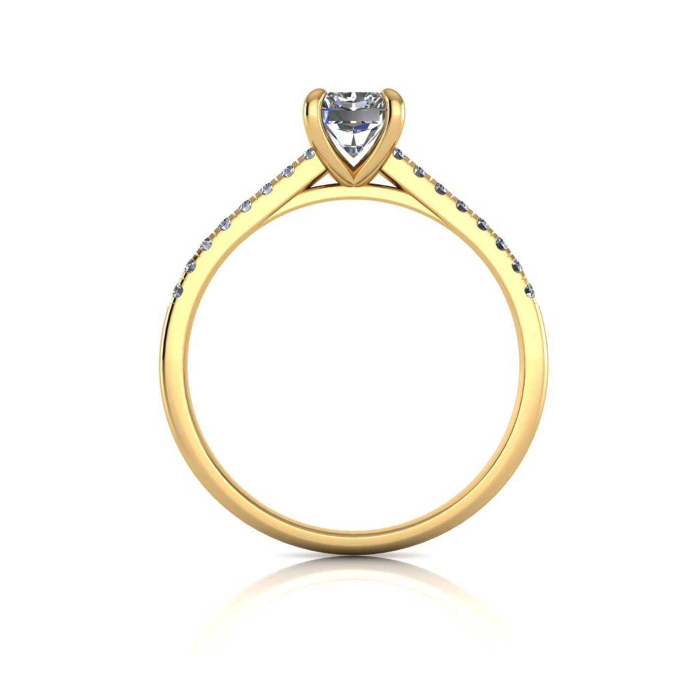 18k yellow gold  0,80 ct 4 prongs radiant cut diamond engagement ring with whisper thin pavÉ set band