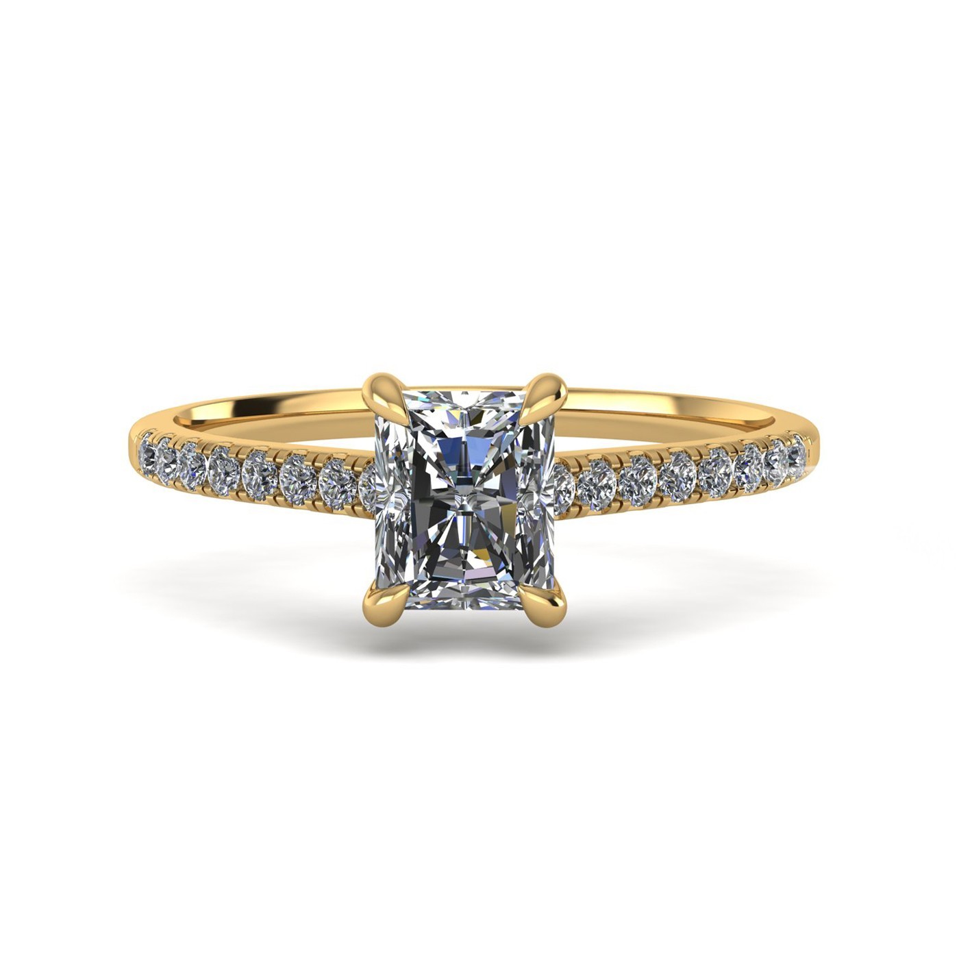 18k yellow gold  2,00 ct 4 prongs radiant cut diamond engagement ring with whisper thin pavÉ set band Photos & images