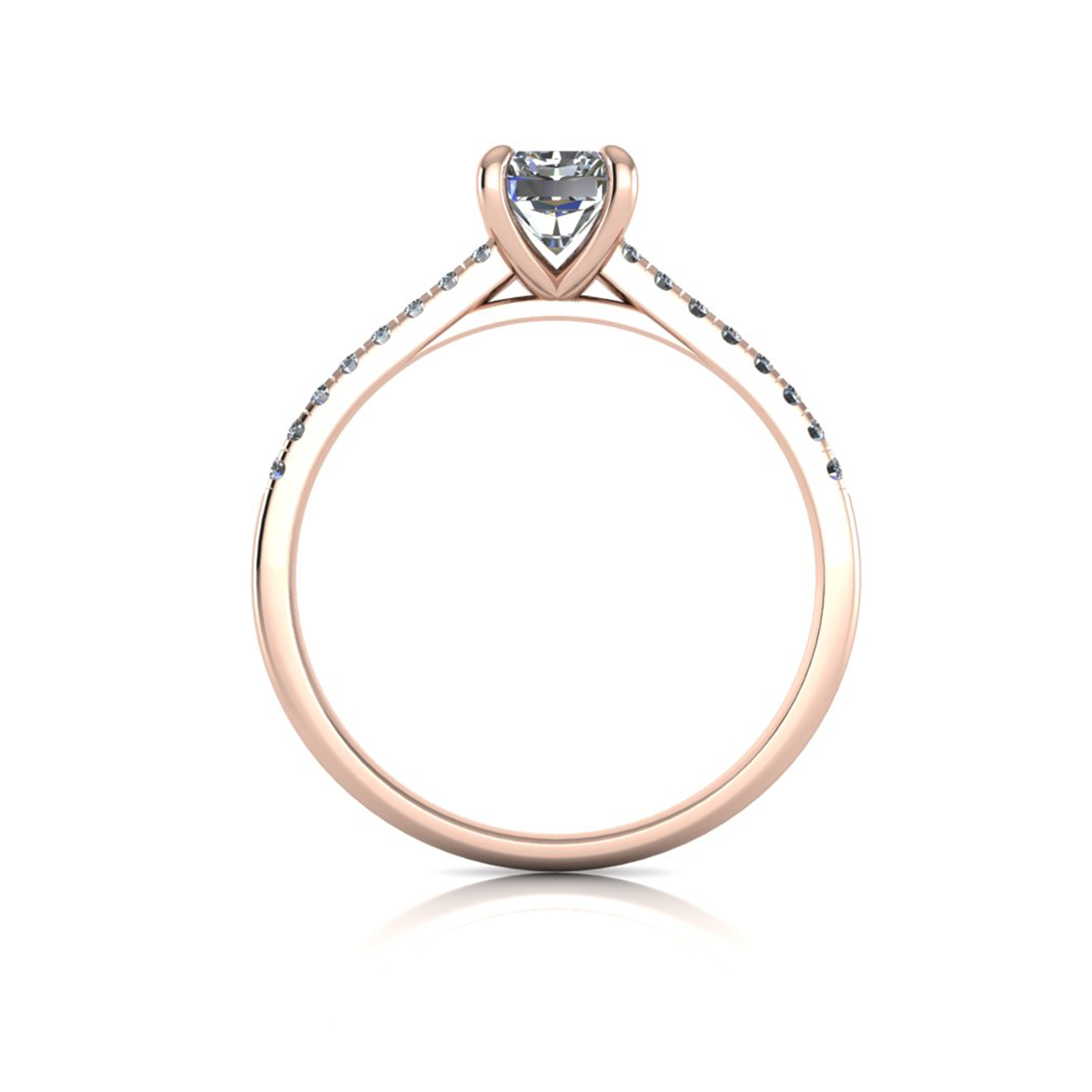 18k rose gold  0,80 ct 4 prongs radiant cut diamond engagement ring with whisper thin pavÉ set band