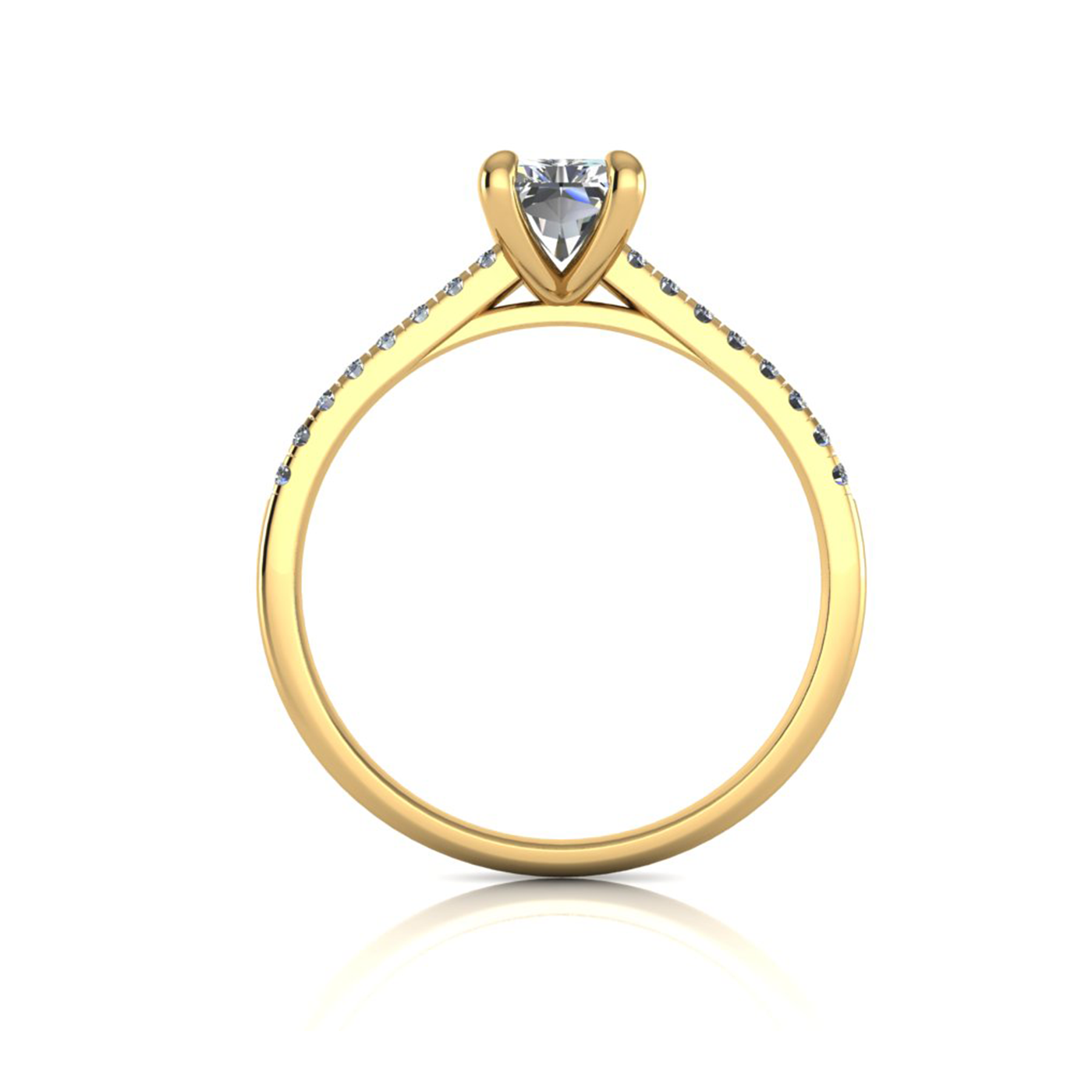 18k yellow gold  1,00 ct 4 prongs radiant cut diamond engagement ring with whisper thin pavÉ set band