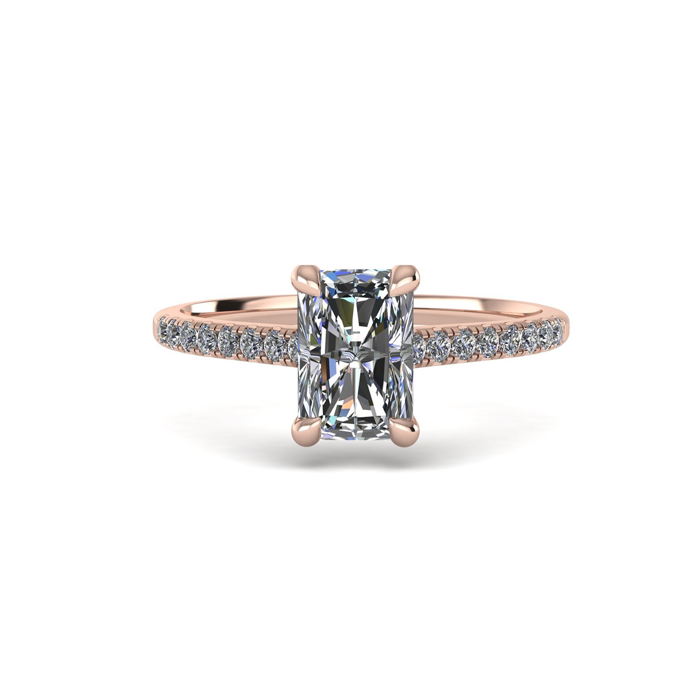 18k rose gold  1,00 ct 4 prongs radiant cut diamond engagement ring with whisper thin pavÉ set band