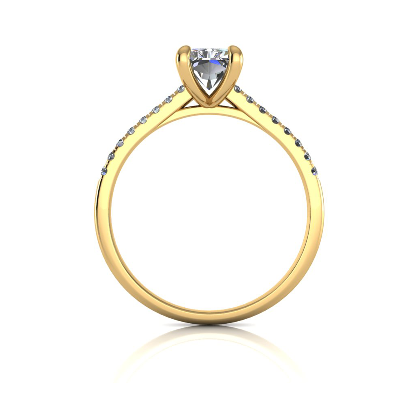 18k yellow gold  1,20 ct 4 prongs radiant cut diamond engagement ring with whisper thin pavÉ set band