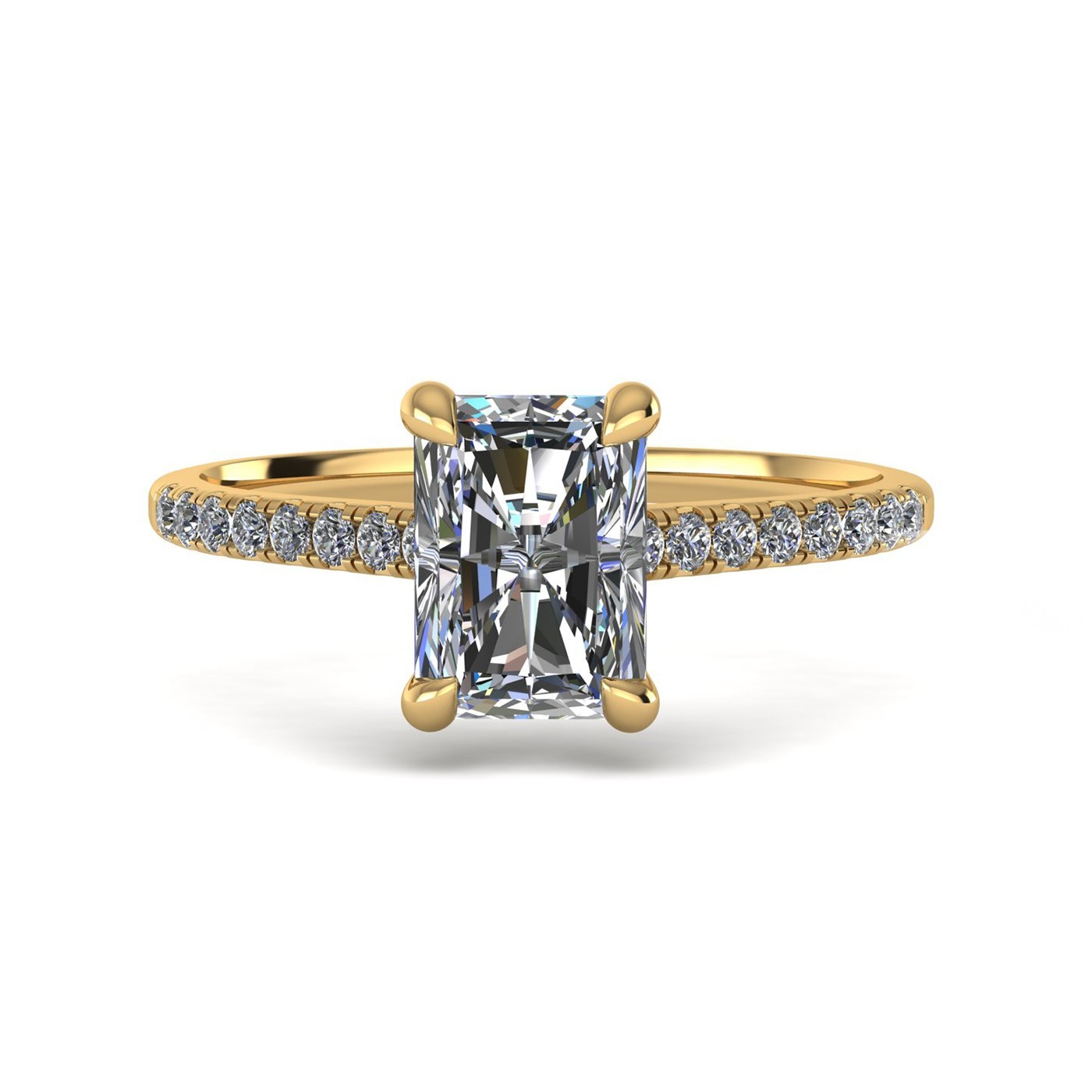18k yellow gold  1,20 ct 4 prongs radiant cut diamond engagement ring with whisper thin pavÉ set band Photos & images