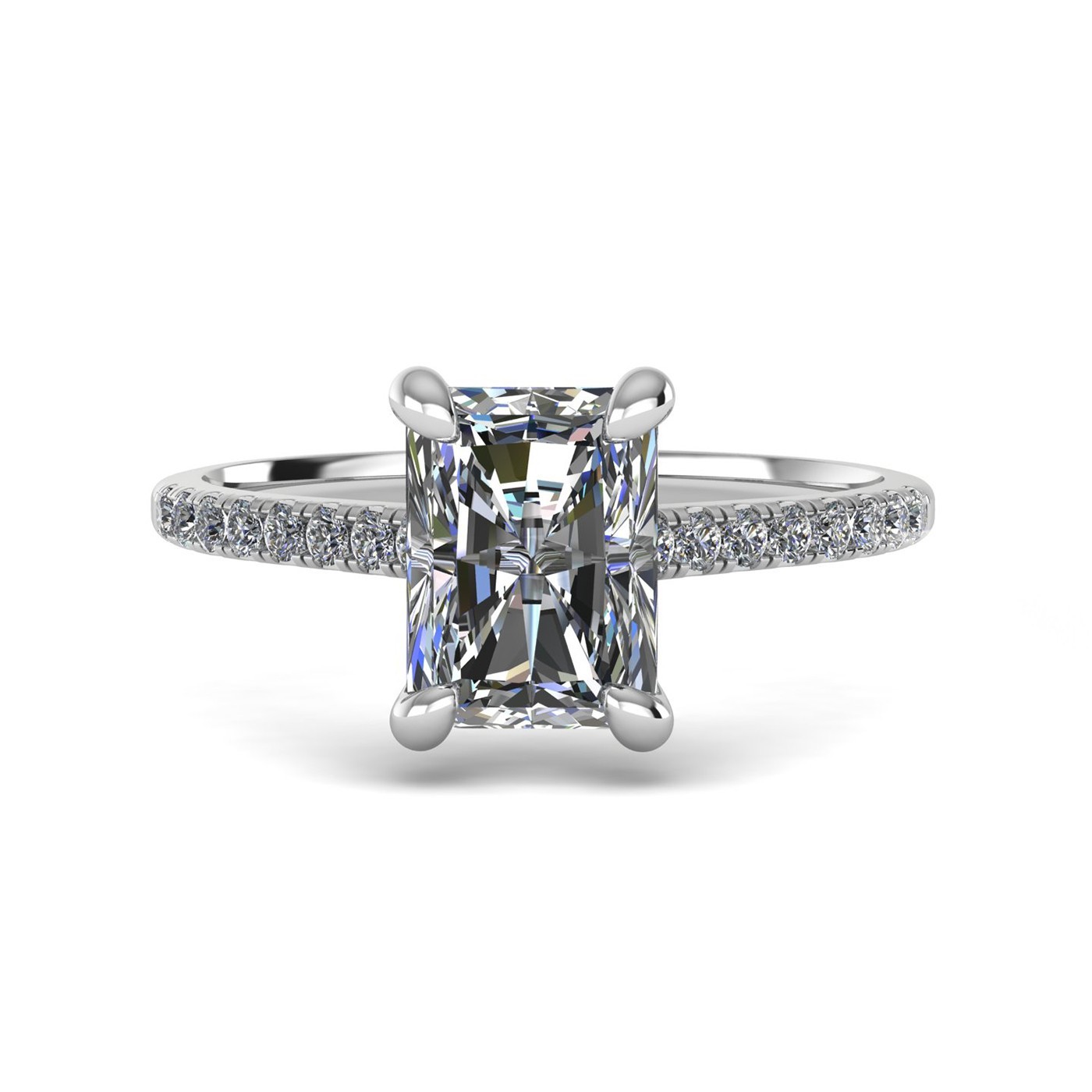 18k white gold  1,50 ct 4 prongs radiant cut diamond engagement ring with whisper thin pavÉ set band Photos & images