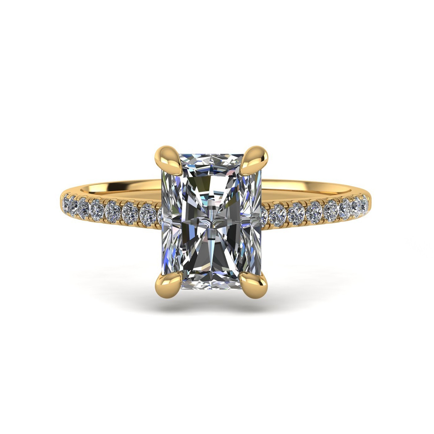 18k yellow gold  2,00 ct 4 prongs radiant cut diamond engagement ring with whisper thin pavÉ set band Photos & images