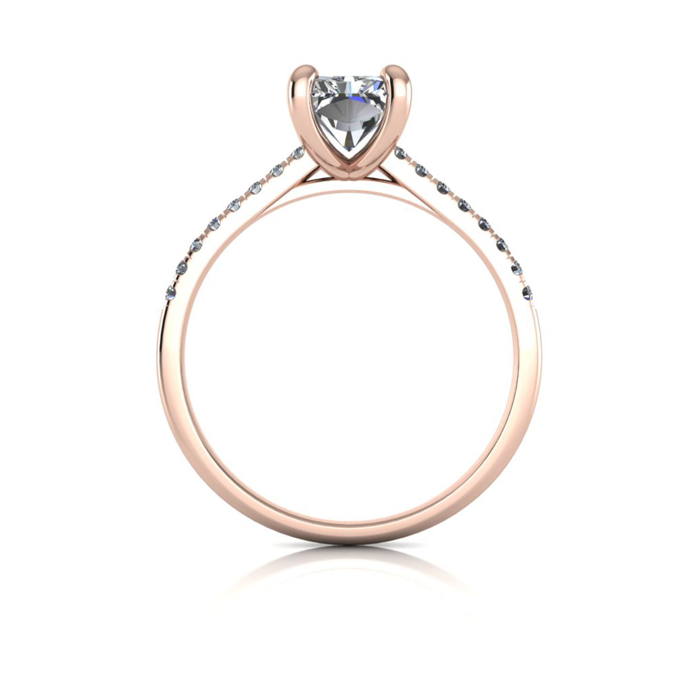 18k rose gold  1,50 ct 4 prongs radiant cut diamond engagement ring with whisper thin pavÉ set band