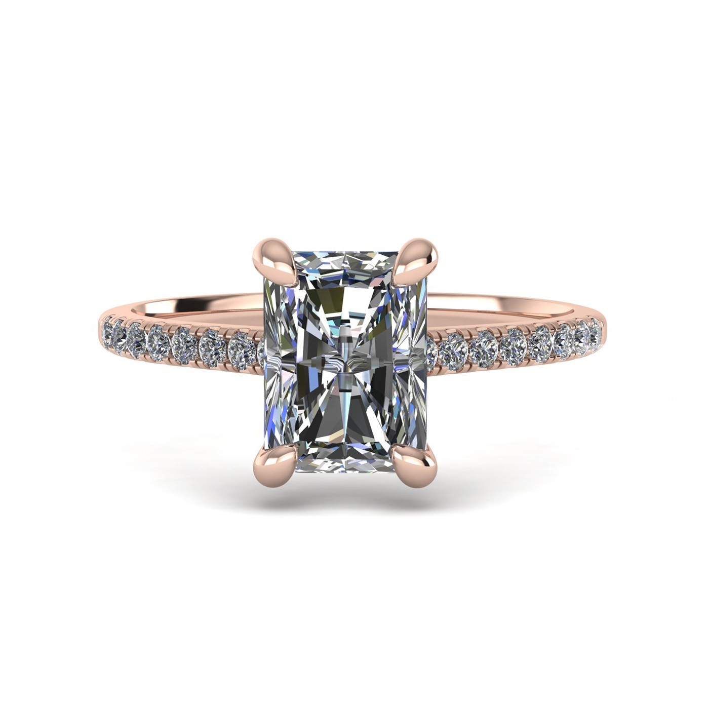 18k rose gold  1,00 ct 4 prongs radiant cut diamond engagement ring with whisper thin pavÉ set band Photos & images