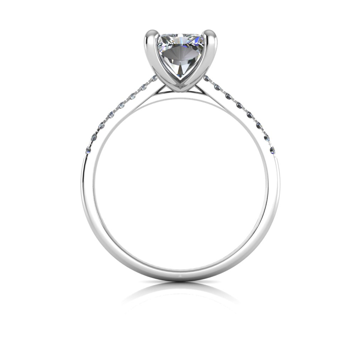 18k white gold  2,00 ct 4 prongs radiant cut diamond engagement ring with whisper thin pavÉ set band