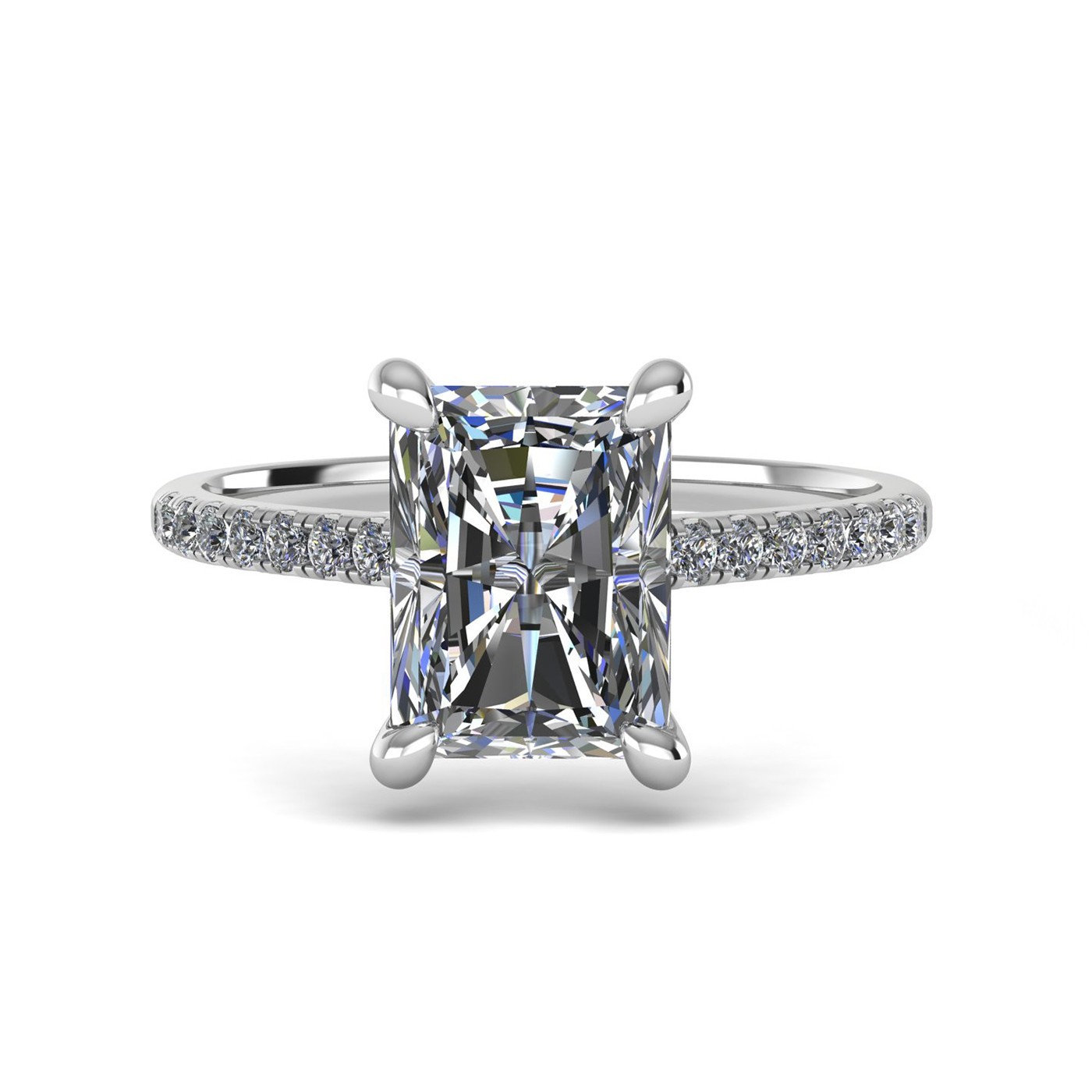 18k white gold  0,80 ct 4 prongs radiant cut diamond engagement ring with whisper thin pavÉ set band Photos & images