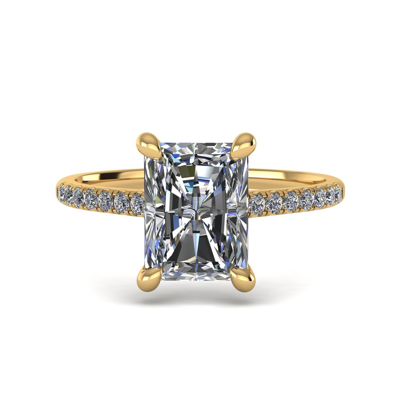 18k yellow gold  0,80 ct 4 prongs radiant cut diamond engagement ring with whisper thin pavÉ set band Photos & images