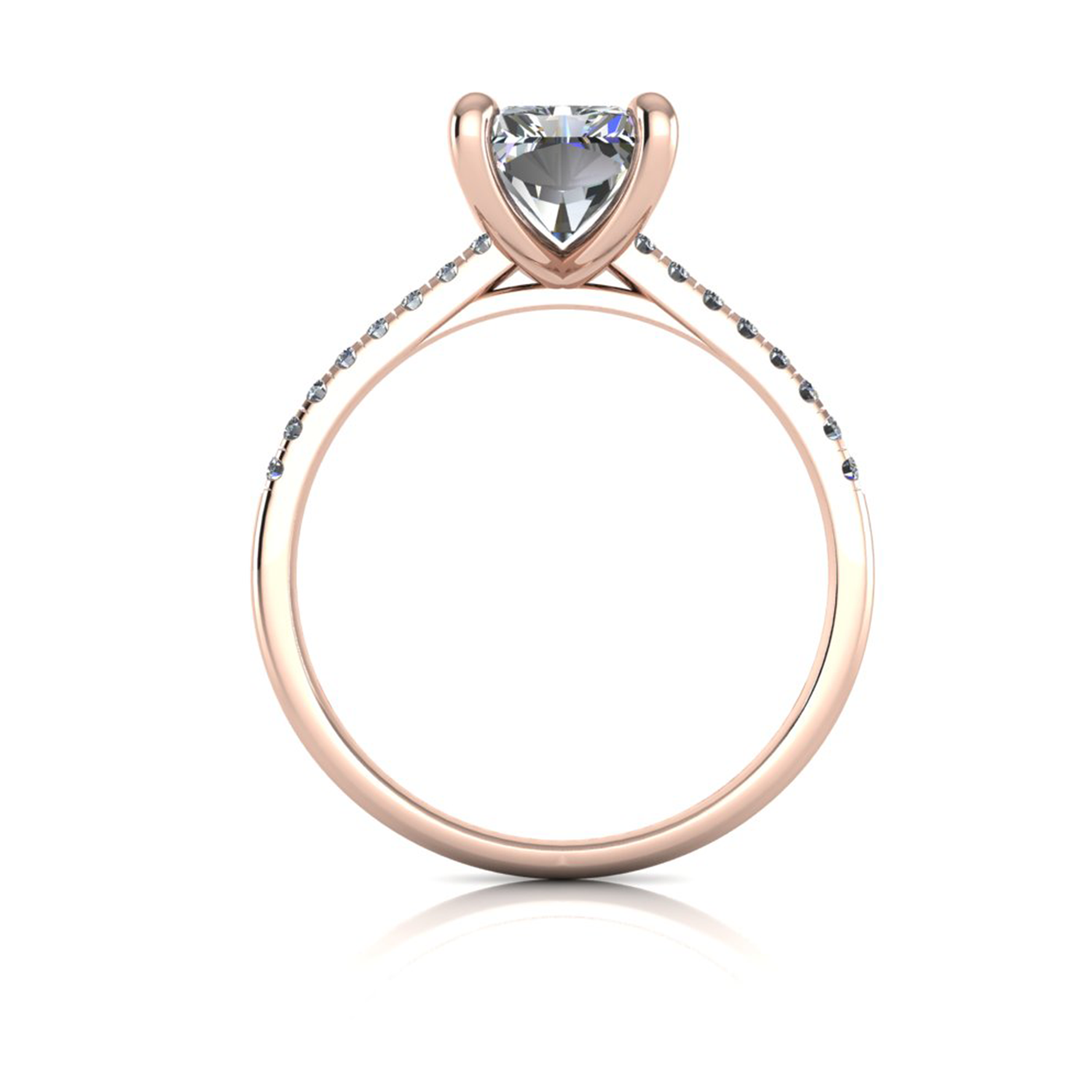 18k rose gold  2,00 ct 4 prongs radiant cut diamond engagement ring with whisper thin pavÉ set band