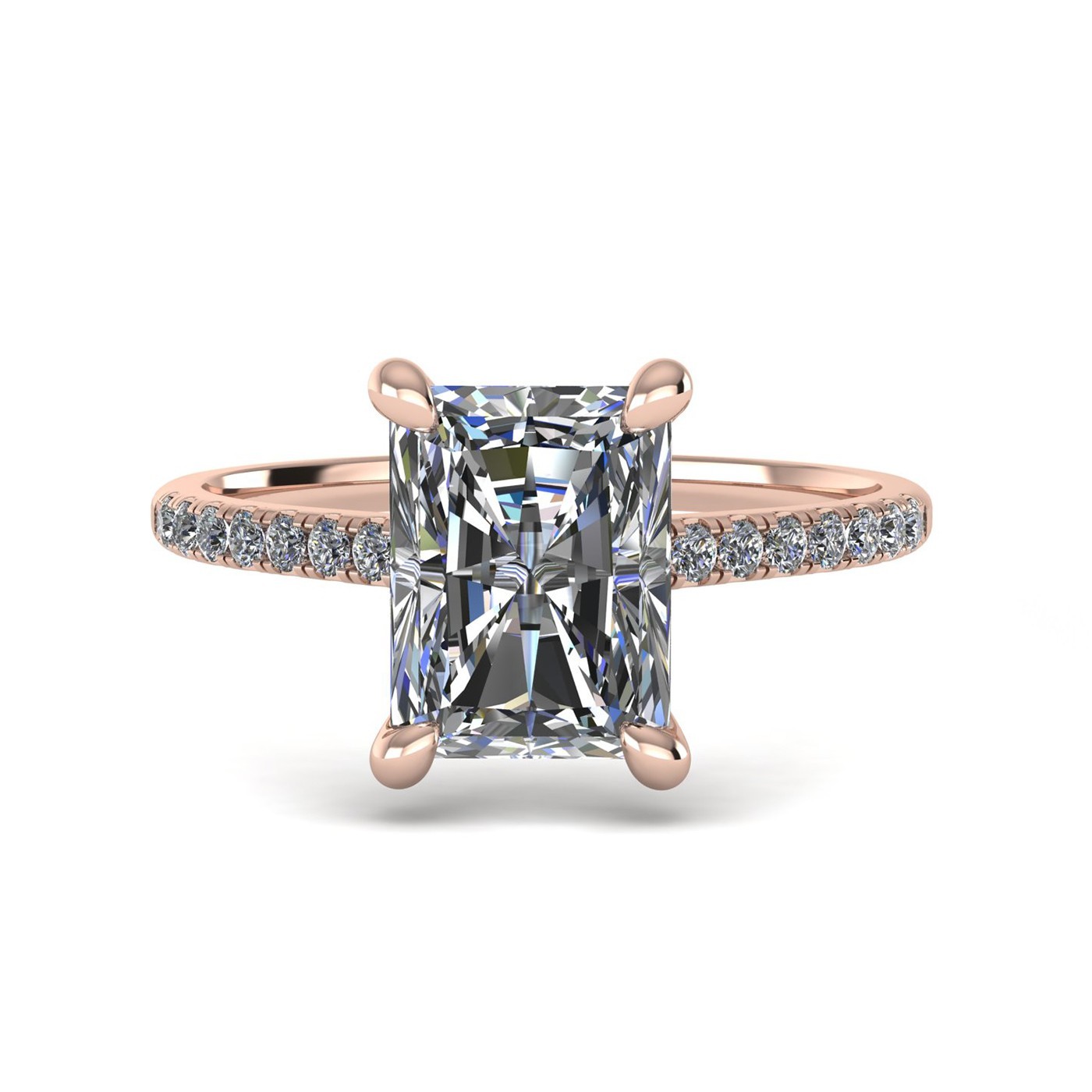 18k rose gold  1,20 ct 4 prongs radiant cut diamond engagement ring with whisper thin pavÉ set band Photos & images