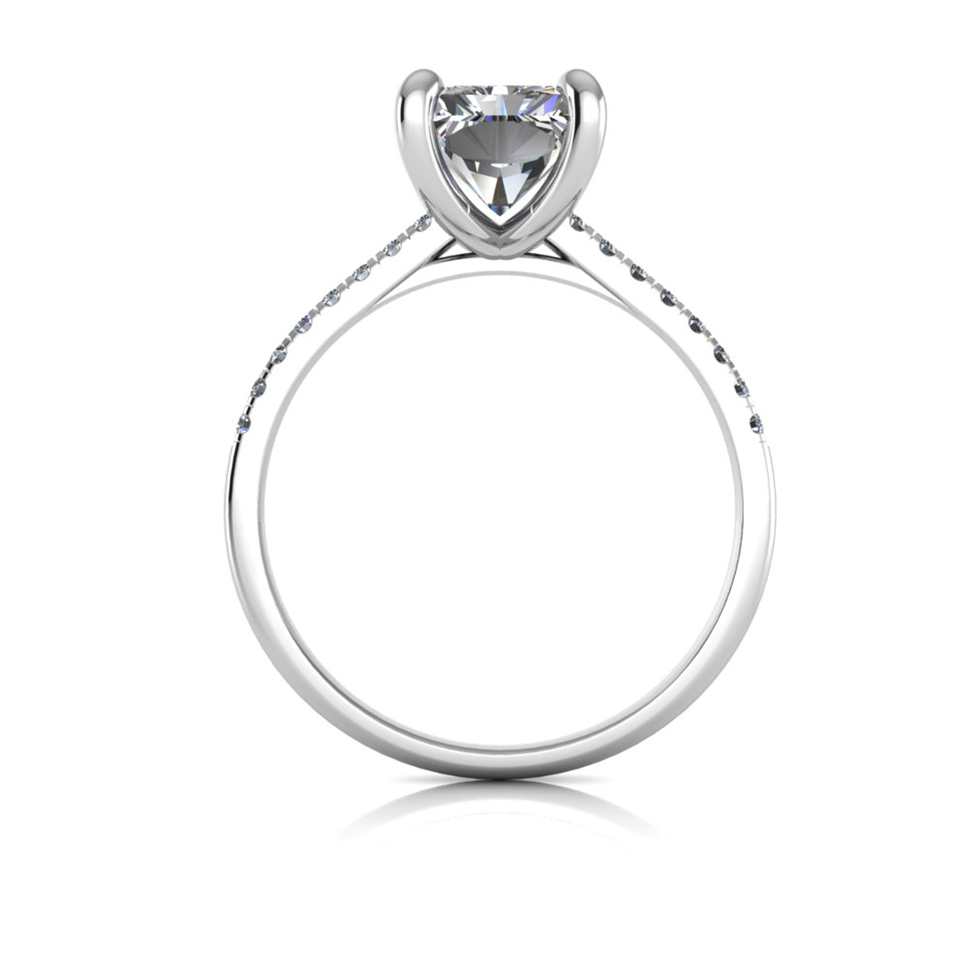 18k white gold  2,50 ct 4 prongs radiant cut diamond engagement ring with whisper thin pavÉ set band