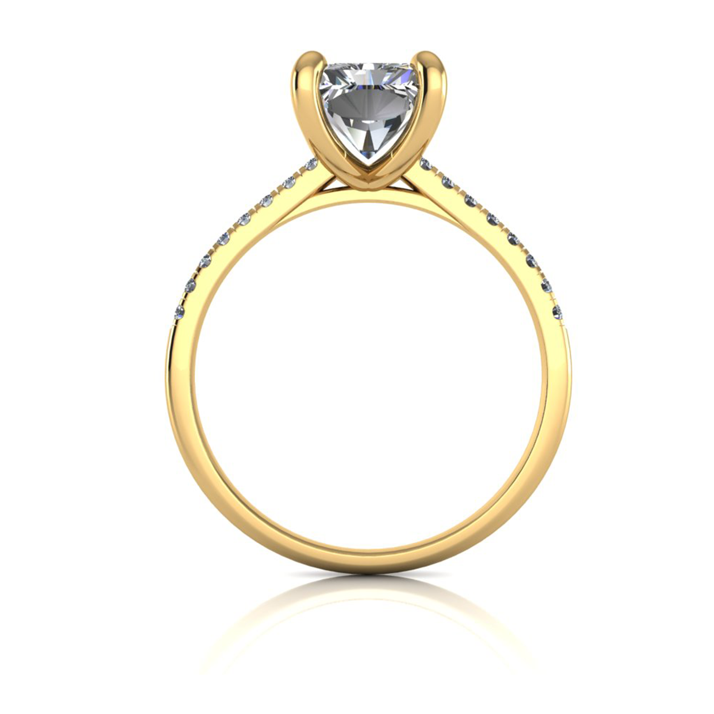 18k yellow gold  2,50 ct 4 prongs radiant cut diamond engagement ring with whisper thin pavÉ set band