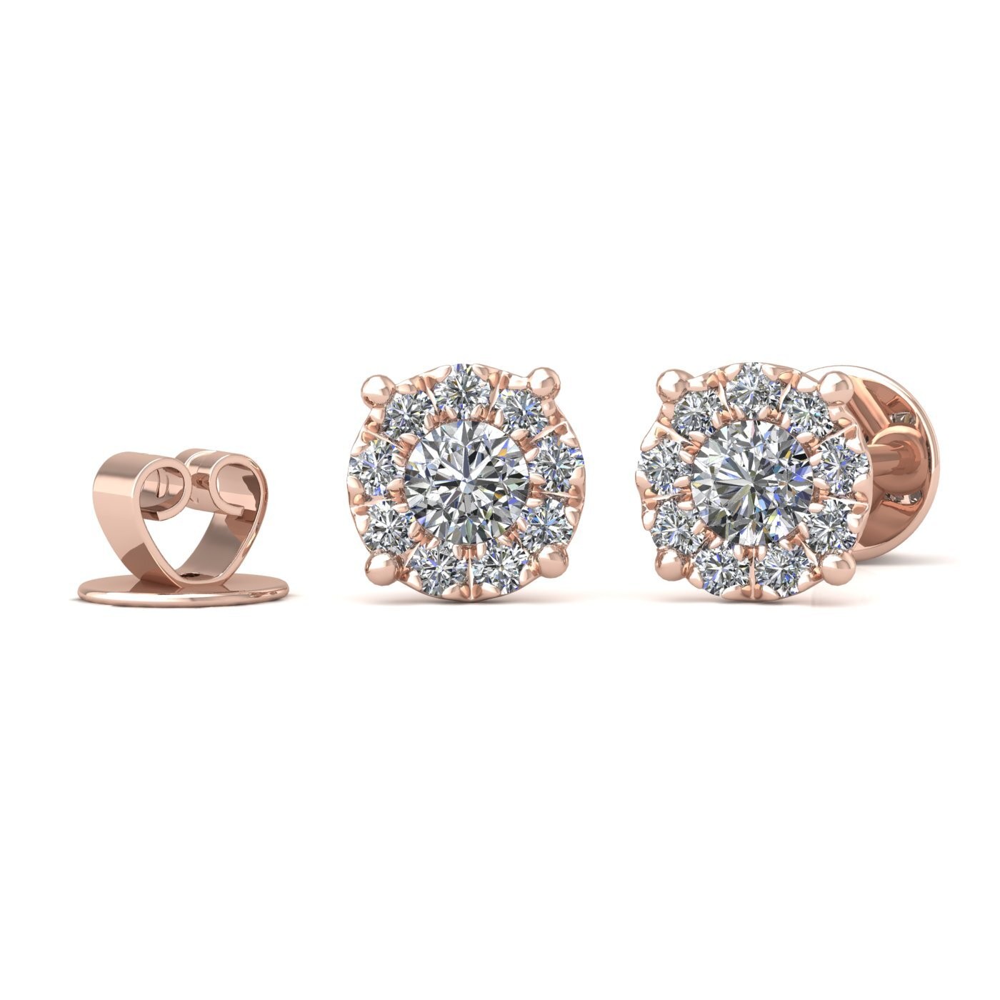 18k rose gold  round shaped illusion set diamond earrings 0.20 ct