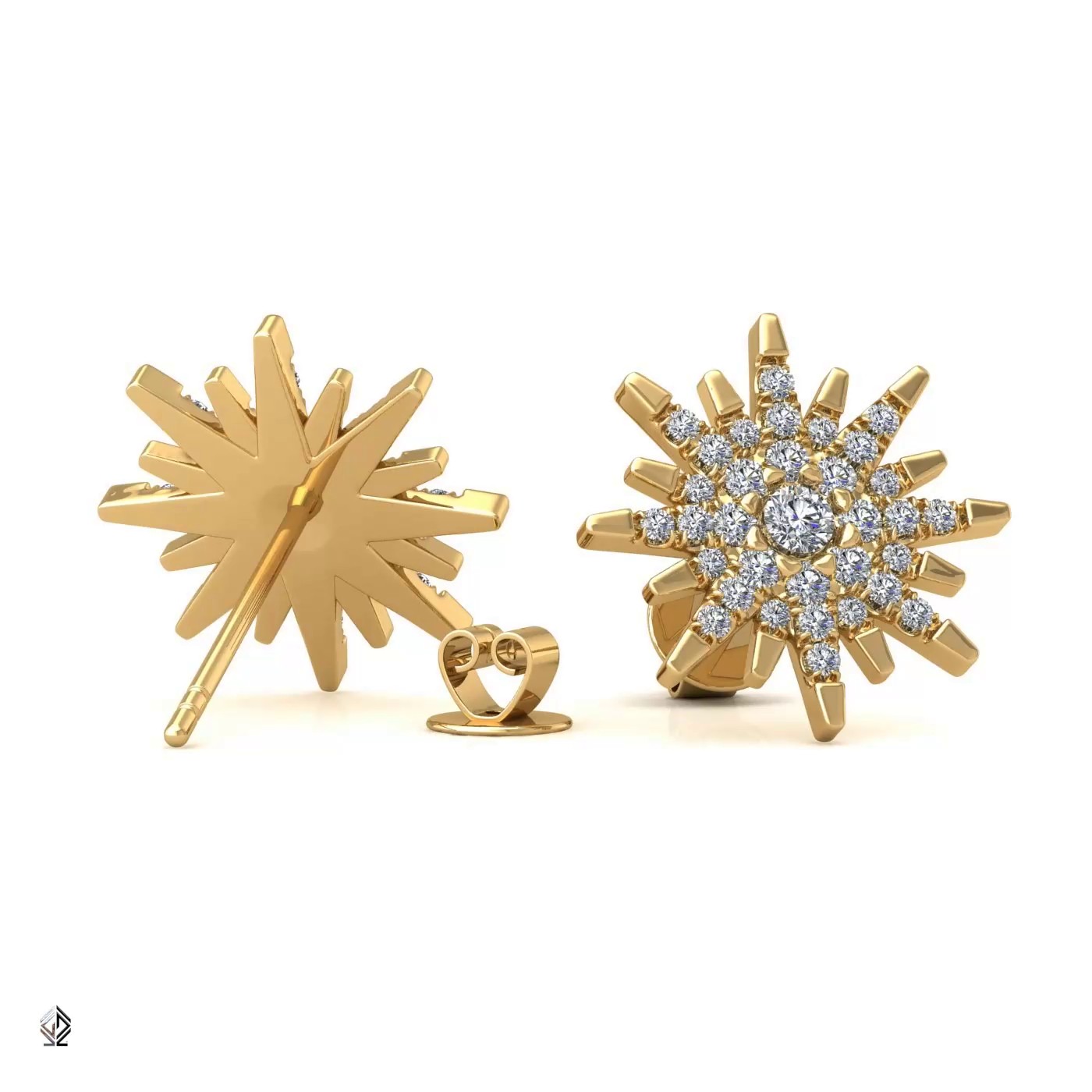 18k yellow gold  "you are the sun" diamond earrings 0.18 ct Photos & images