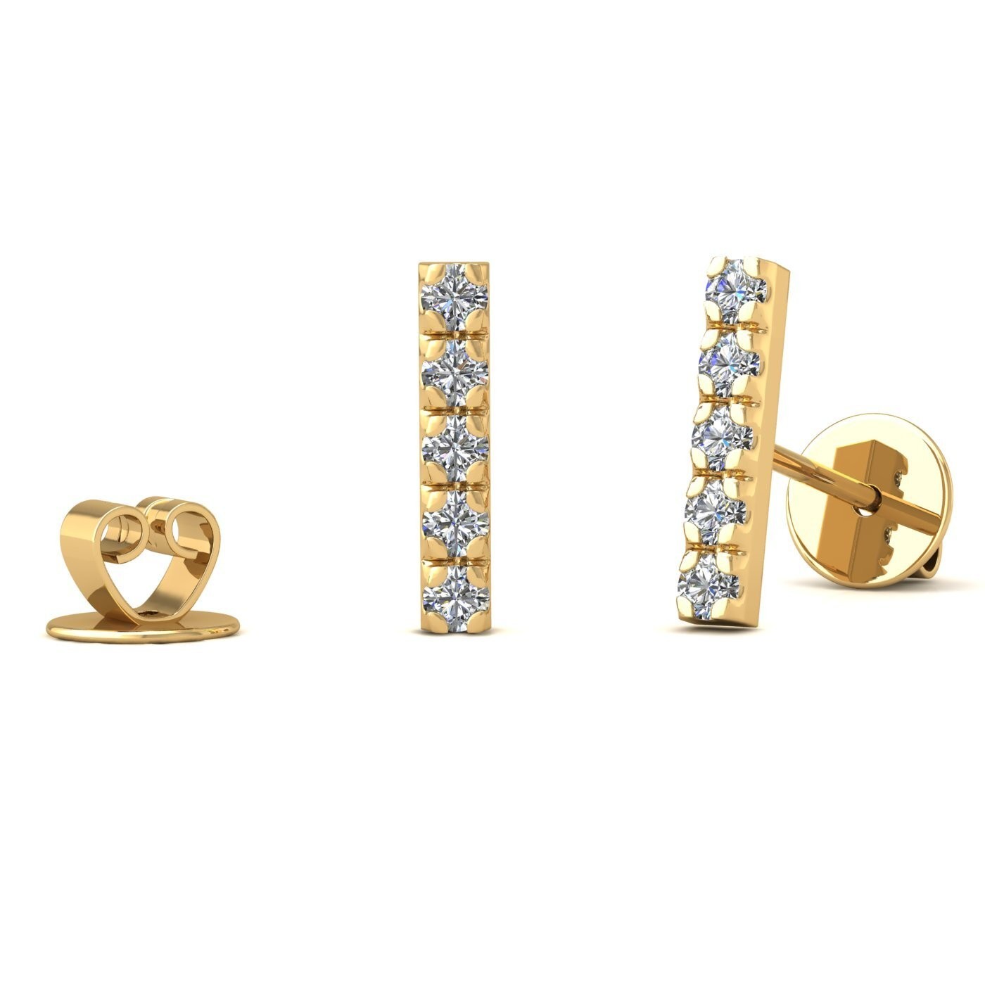 18k yellow gold  "mini bar" diamond earrings 0.07 ct Photos & images