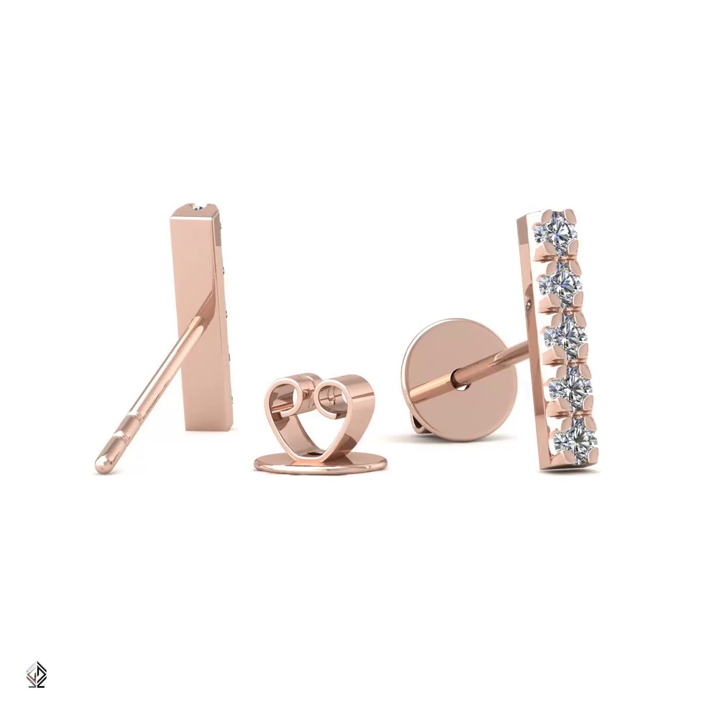 18k rose gold  "mini bar" diamond earrings 0.07 ct Photos & images