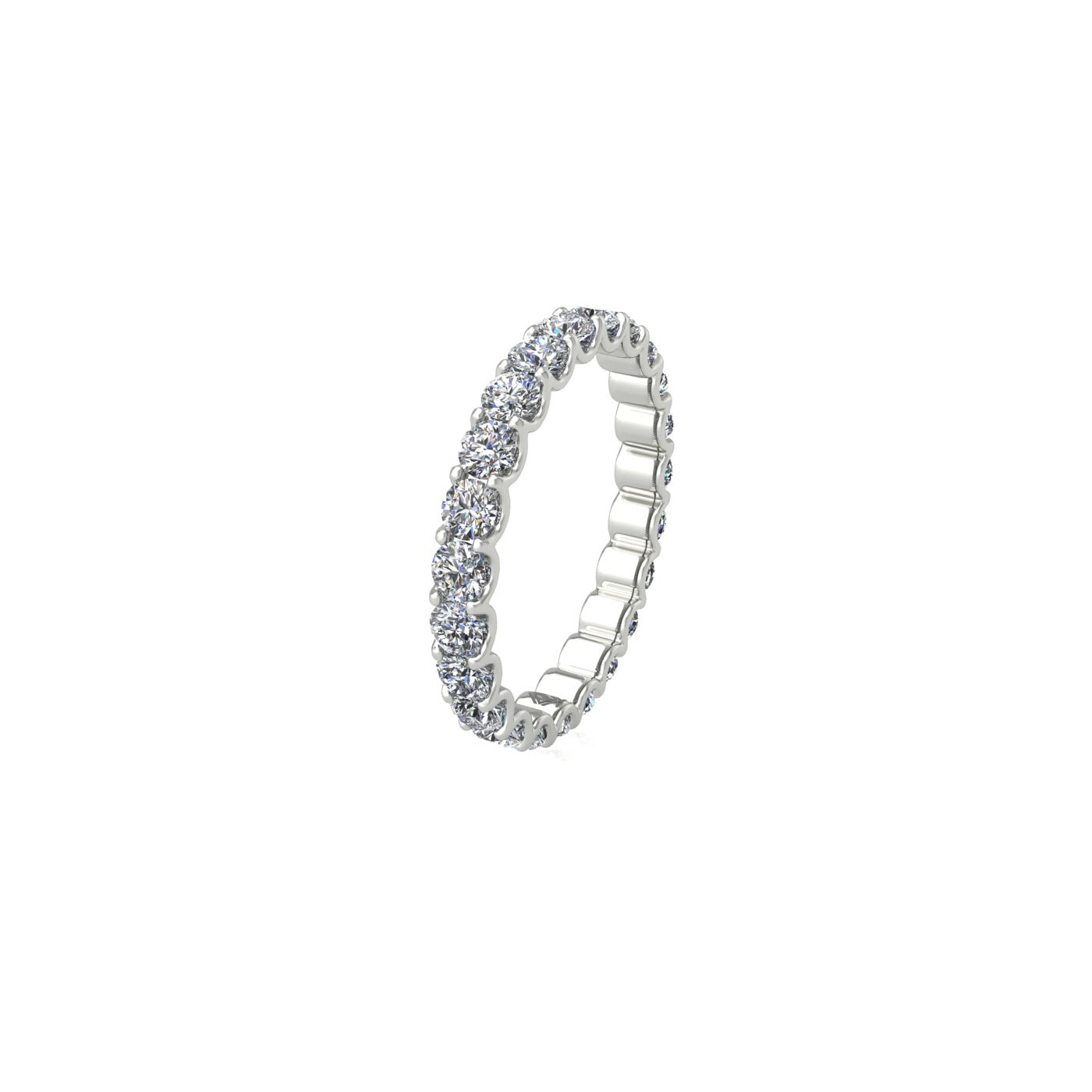 18k white gold  round shape diamond full eternity ring in u-prong setting