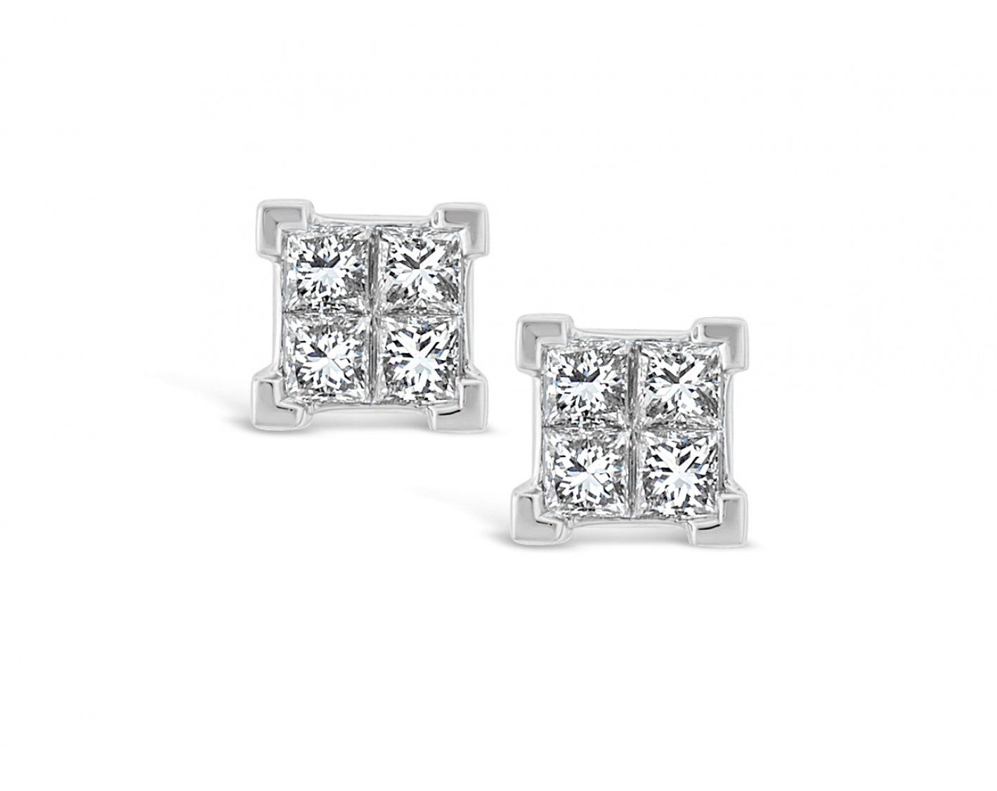 18k white gold princess cut invisible set diamond earrings Photos & images