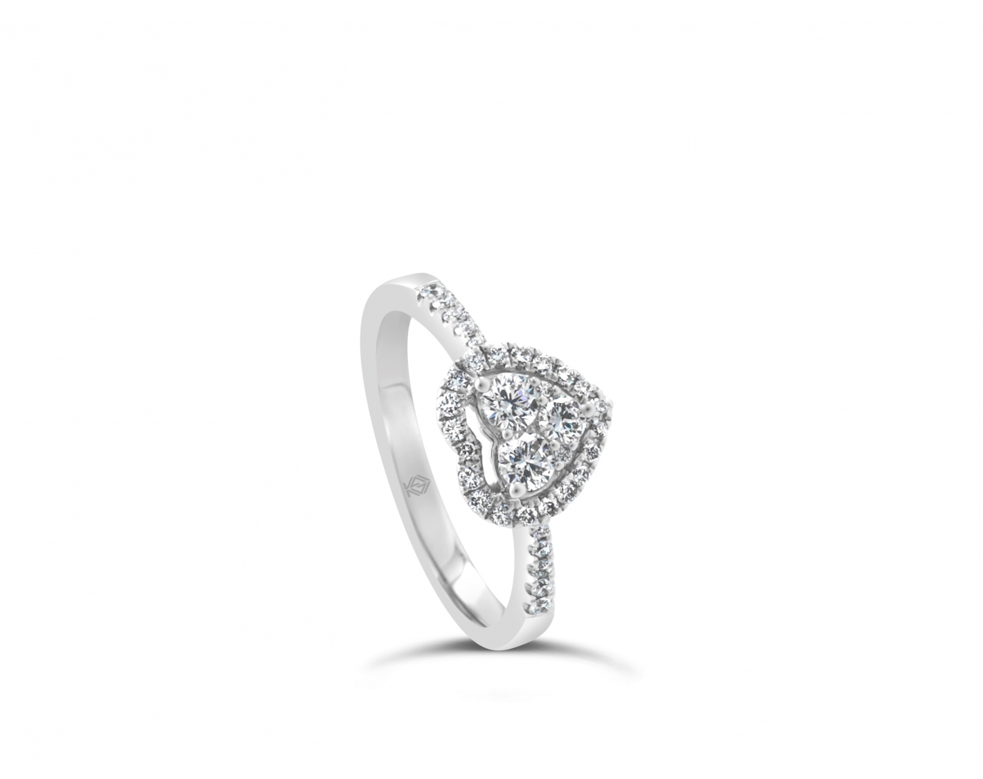 18k rose gold heart shaped halo illusion set engagement ring with round pave set diamonds Photos & images