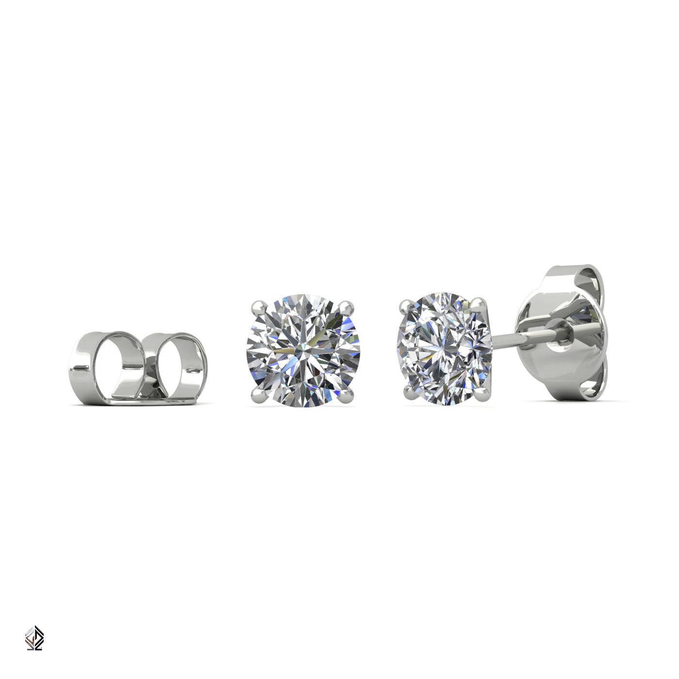 18k white gold 1.0 ct each (2,0 tcw) 4 prongs round cut classic diamond earring studs Photos & images