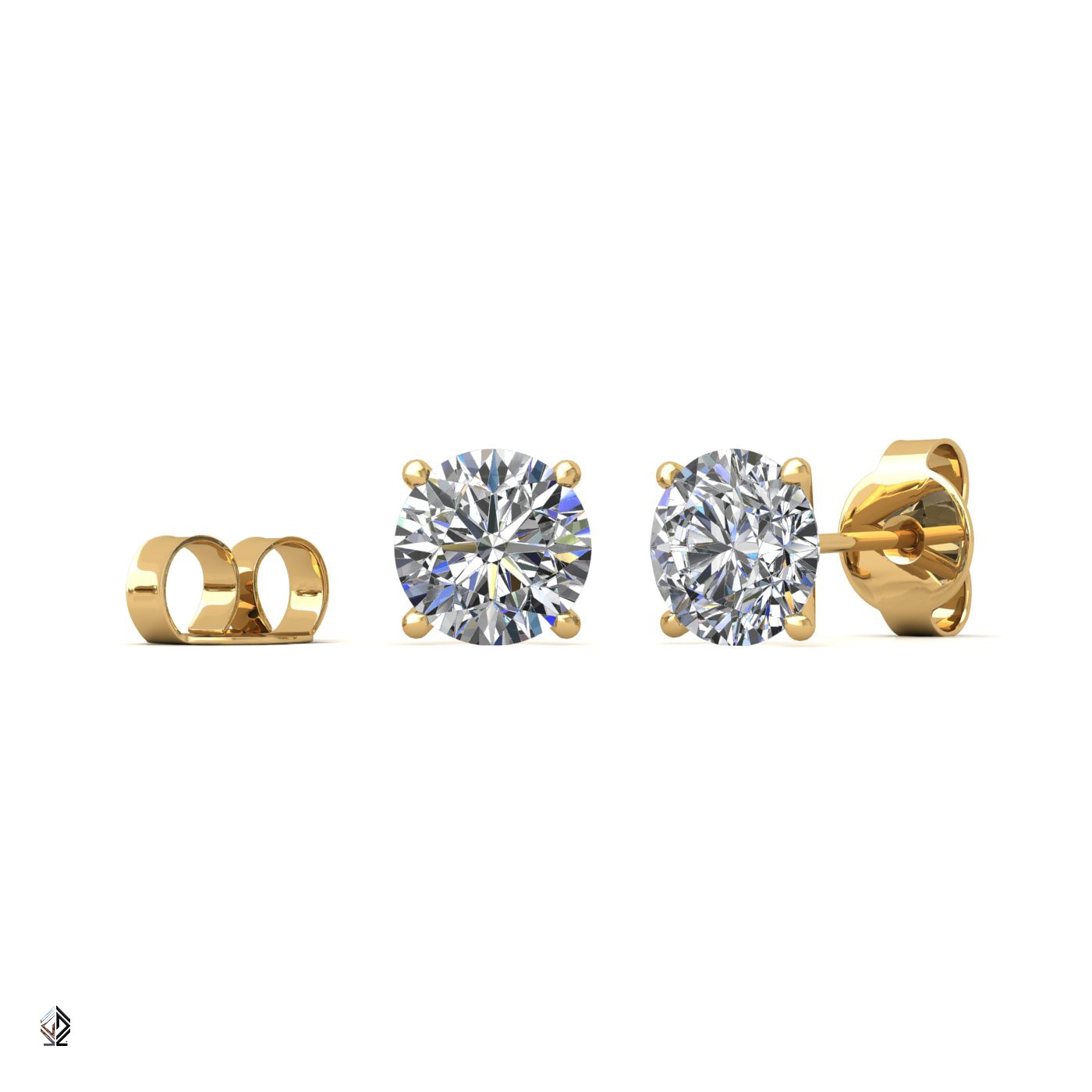 18k yellow gold 0,5 ct each (1,0 tcw) 4 prongs round cut classic diamond earring studs